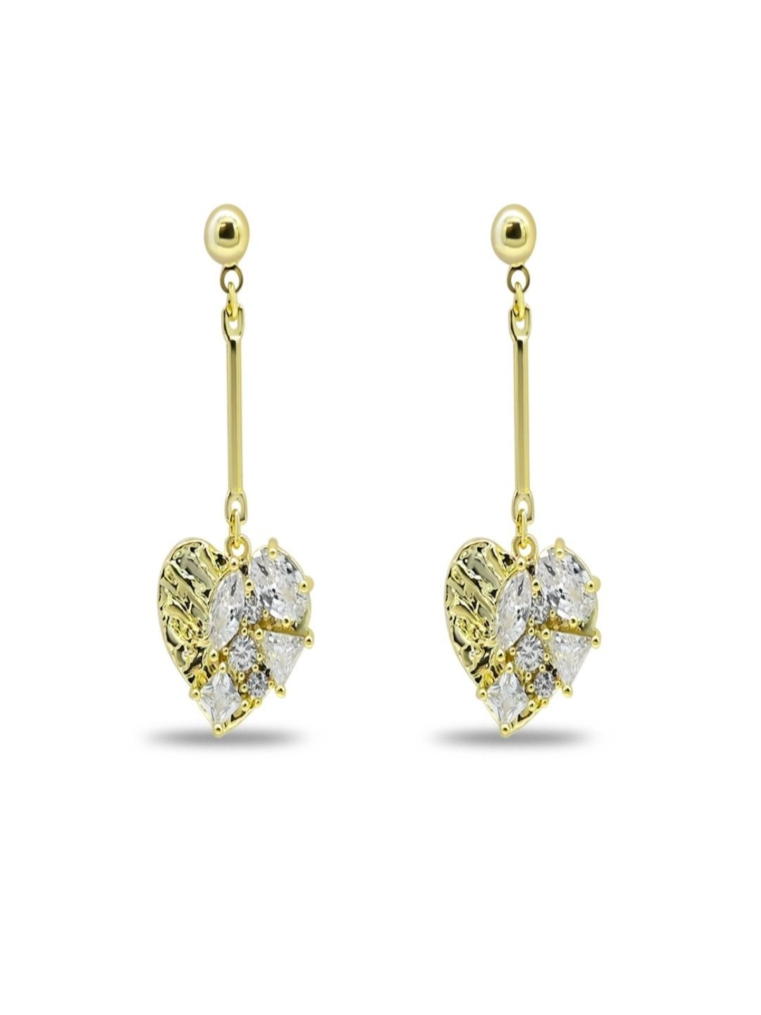 THE OPAL JEWELS Gold-Plated Cubic Zirconia Studded Chunky Heart Shaped Drop Earrings