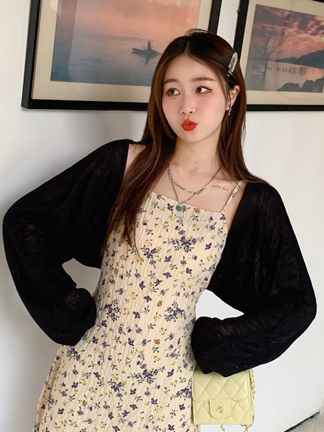 Outzidr Women Full Sleeve Cropped Slouchy Cardigan