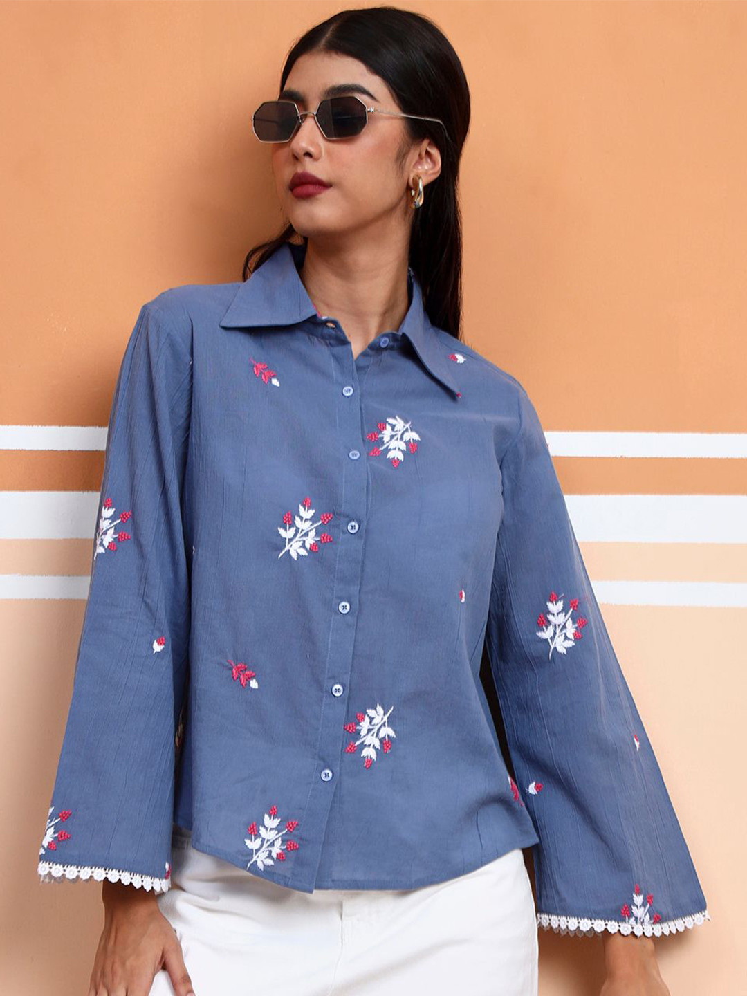 FITHUB Women Modern Regular Fit Floral Self Design Casual Shirt