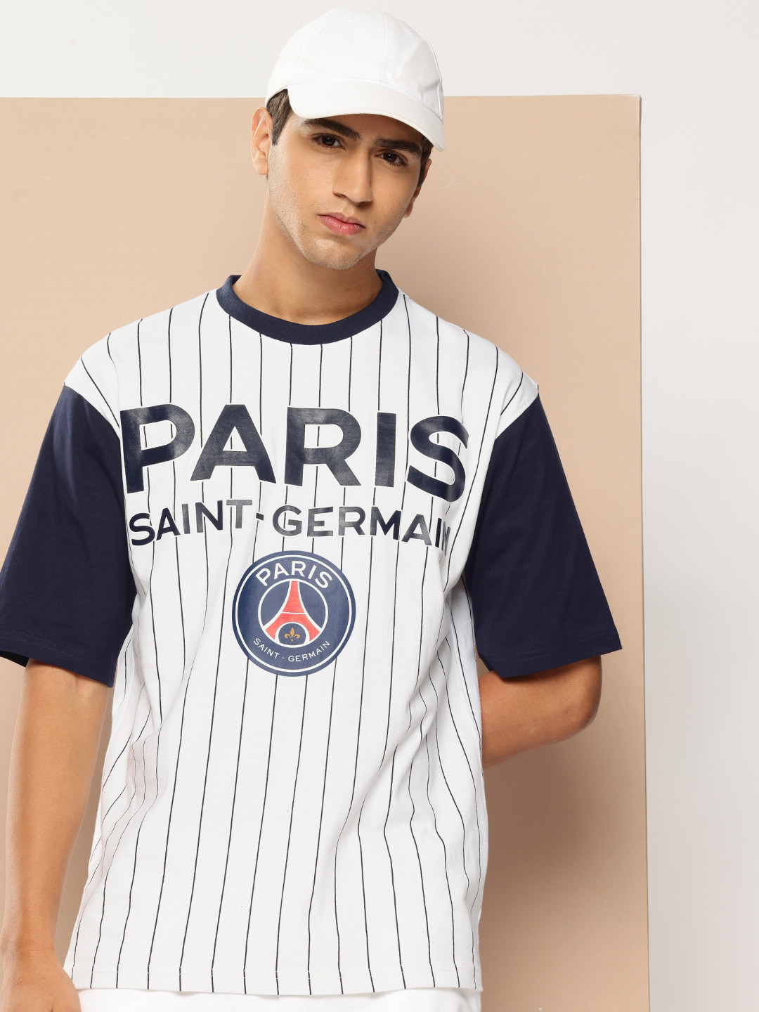 PSG Brand Logo Printed Drop-Shoulder Sleeves Pure Cotton T-shirt