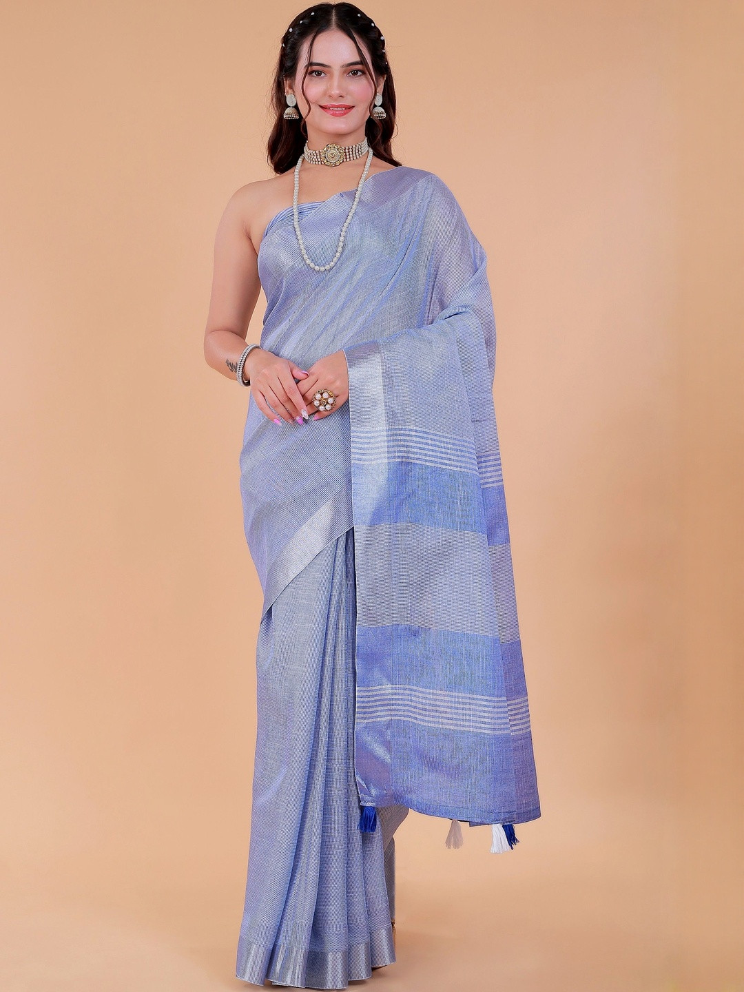NEGRONI Woven Design Zari Border Saree with Blouse Piece