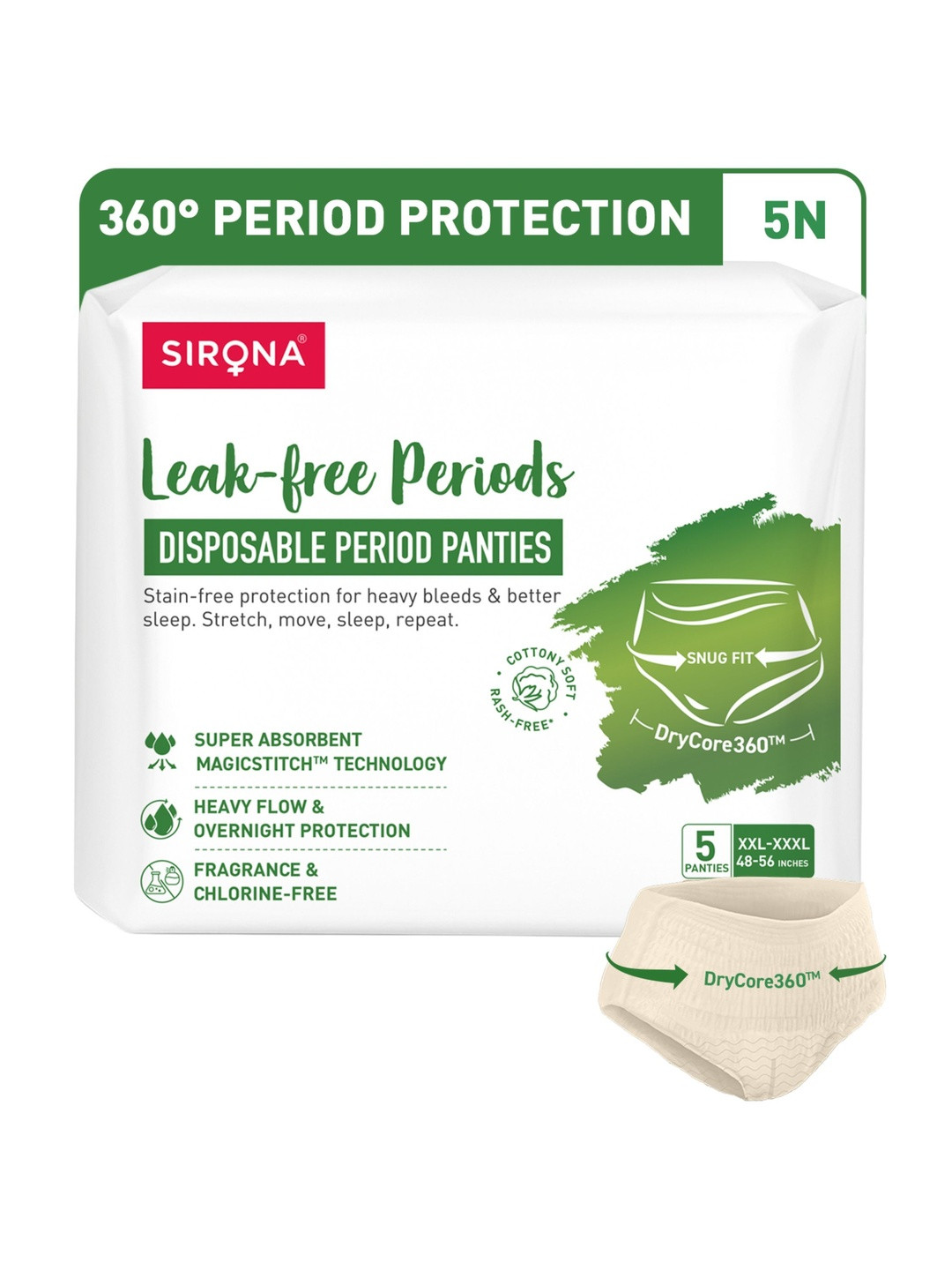 Sirona Set Of 5 Super Absorbent Disposable Teen Period Panties -XXXL