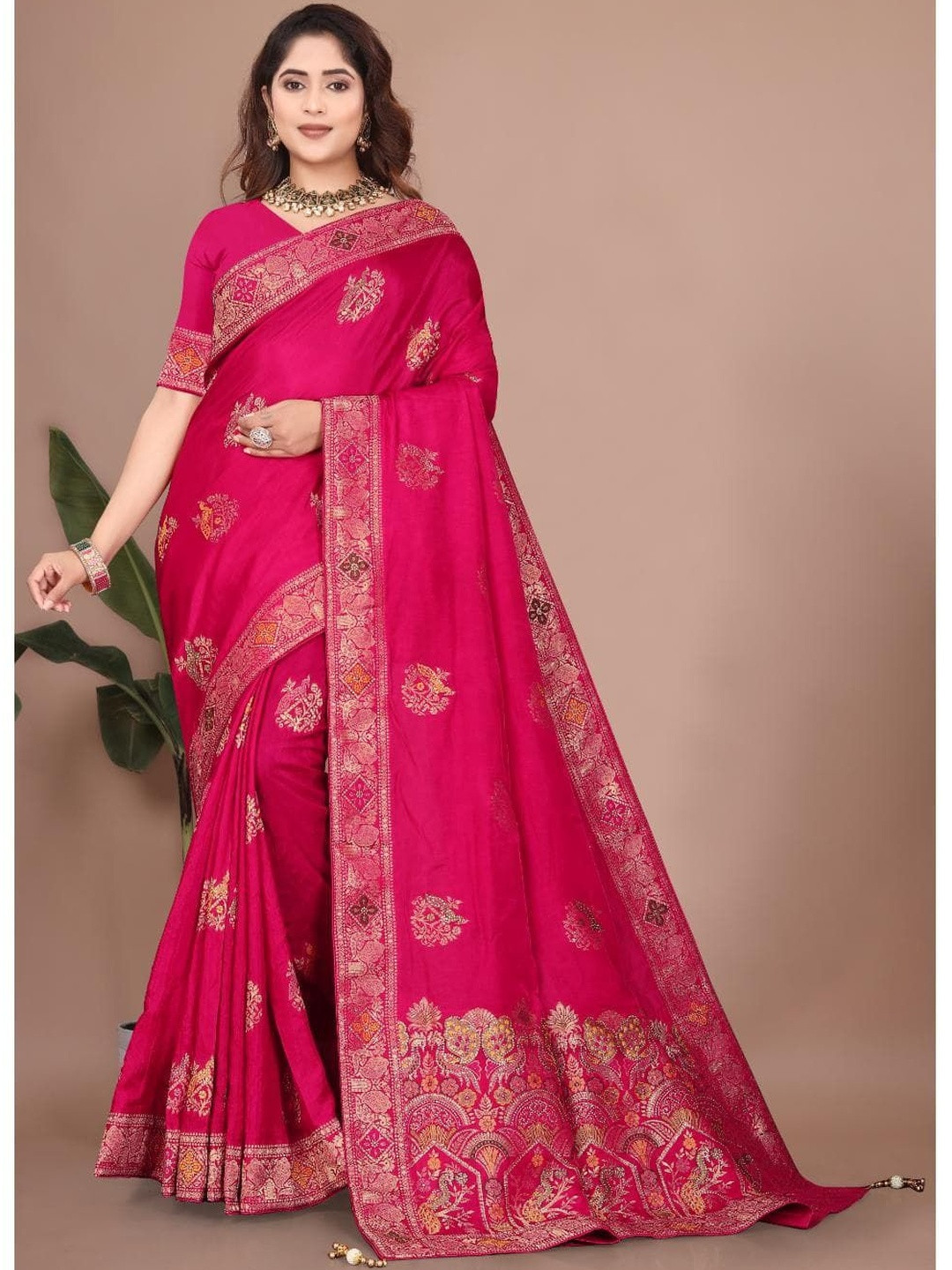 Bindi Fashion Ethnic Motifs Zari Heavy Work Banarasi Saree With Blouse Piece