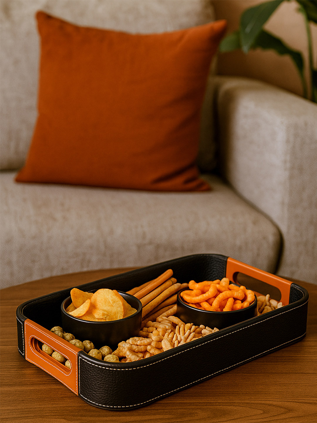 Premium Faux Leather Rectangular Serving Tray
