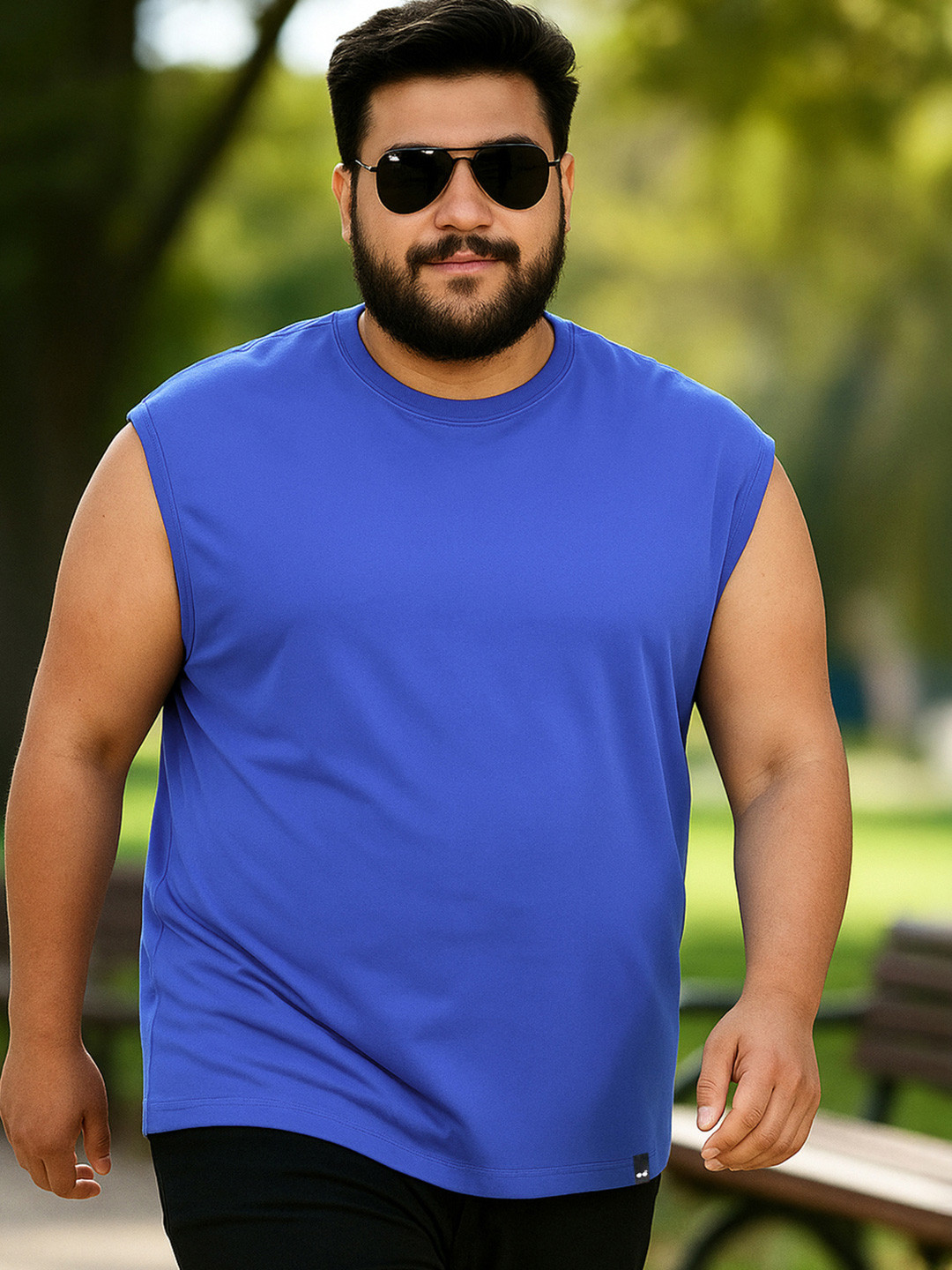 Bewakoof Men's Blue Plus Size Boxy Fit Vest