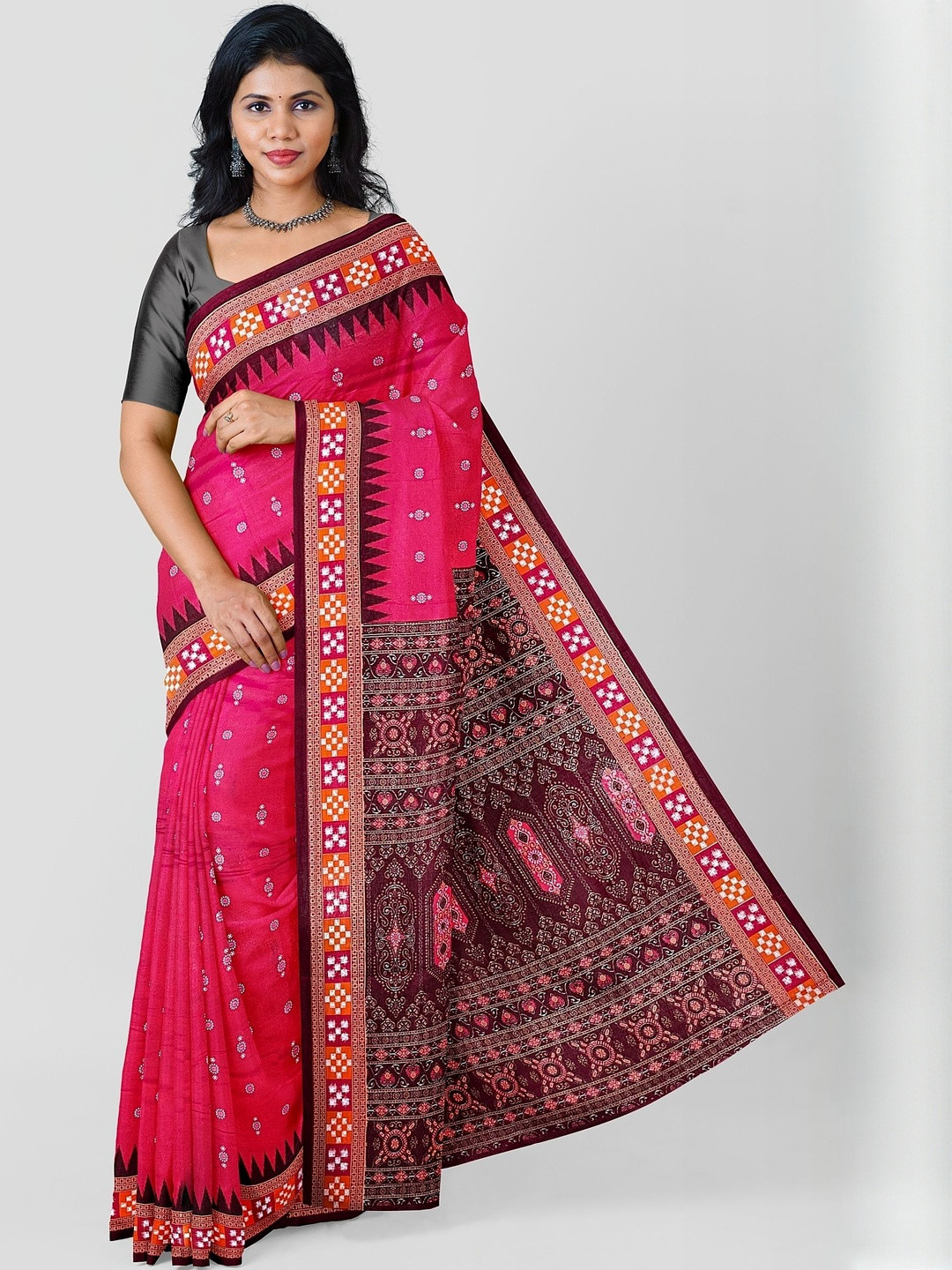 ETHNIC ODISHA HANDLOOM Ethnic Motifs Pure Cotton Handloom Sambalpuri Saree