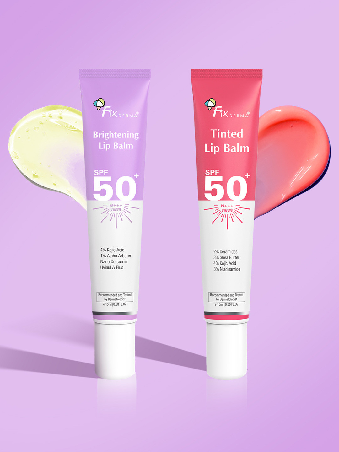 FIXDERMA Set of 2 Tinted Lip Balm and Brightening Lip Balm - 15ml Each