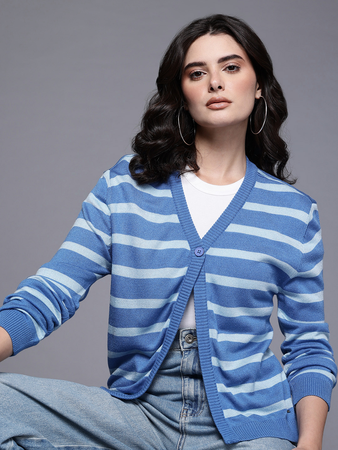 Allen Solly Woman Acrylic Striped Cardigan