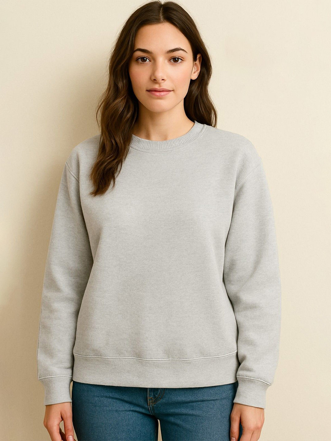 Deslizar Women Solid Round Neck Full sleeves Pullover Sweatshirts