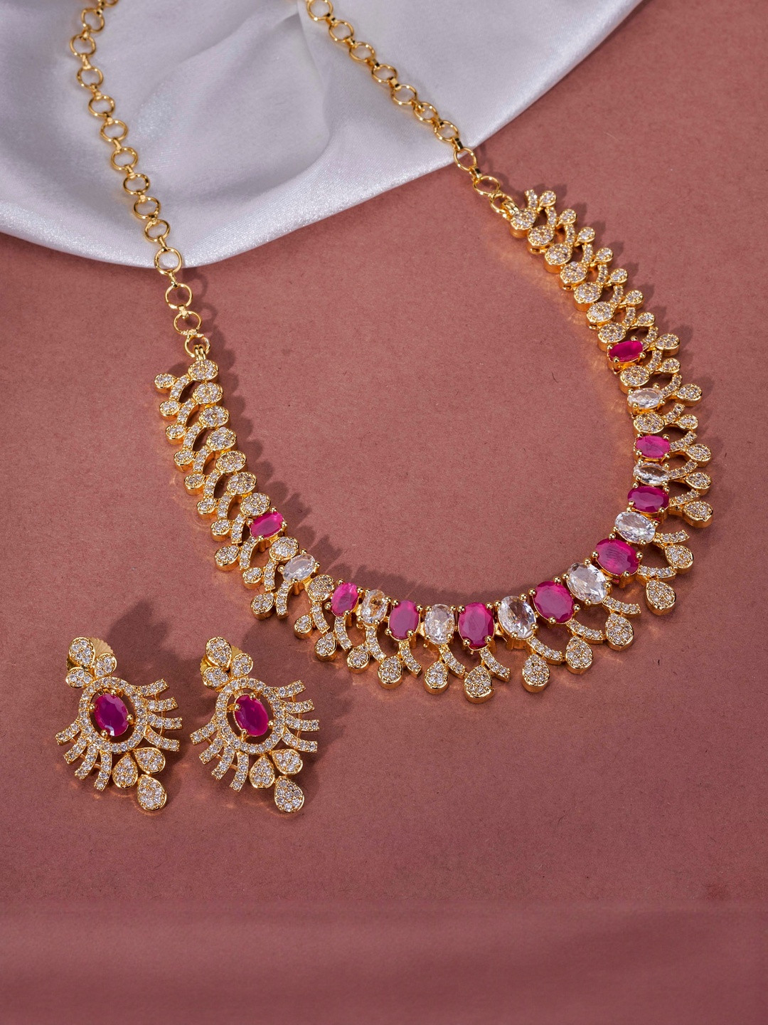 Opal Touch Brass Gold-Plated Cubic Zirconia Stone-Studded Jewellery Set