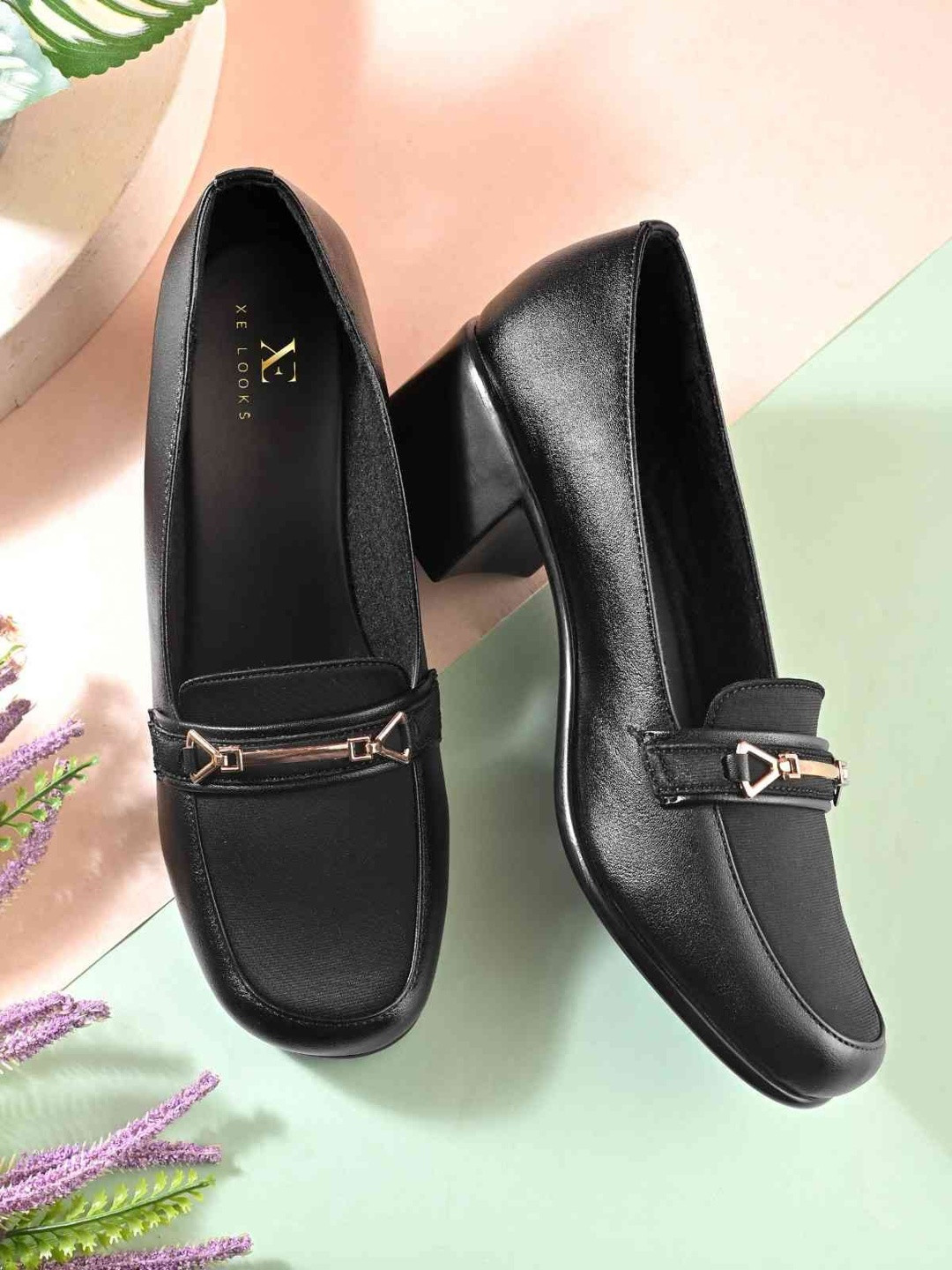 XE Looks Women Black Solid Closed Toe Block Heel Shoes