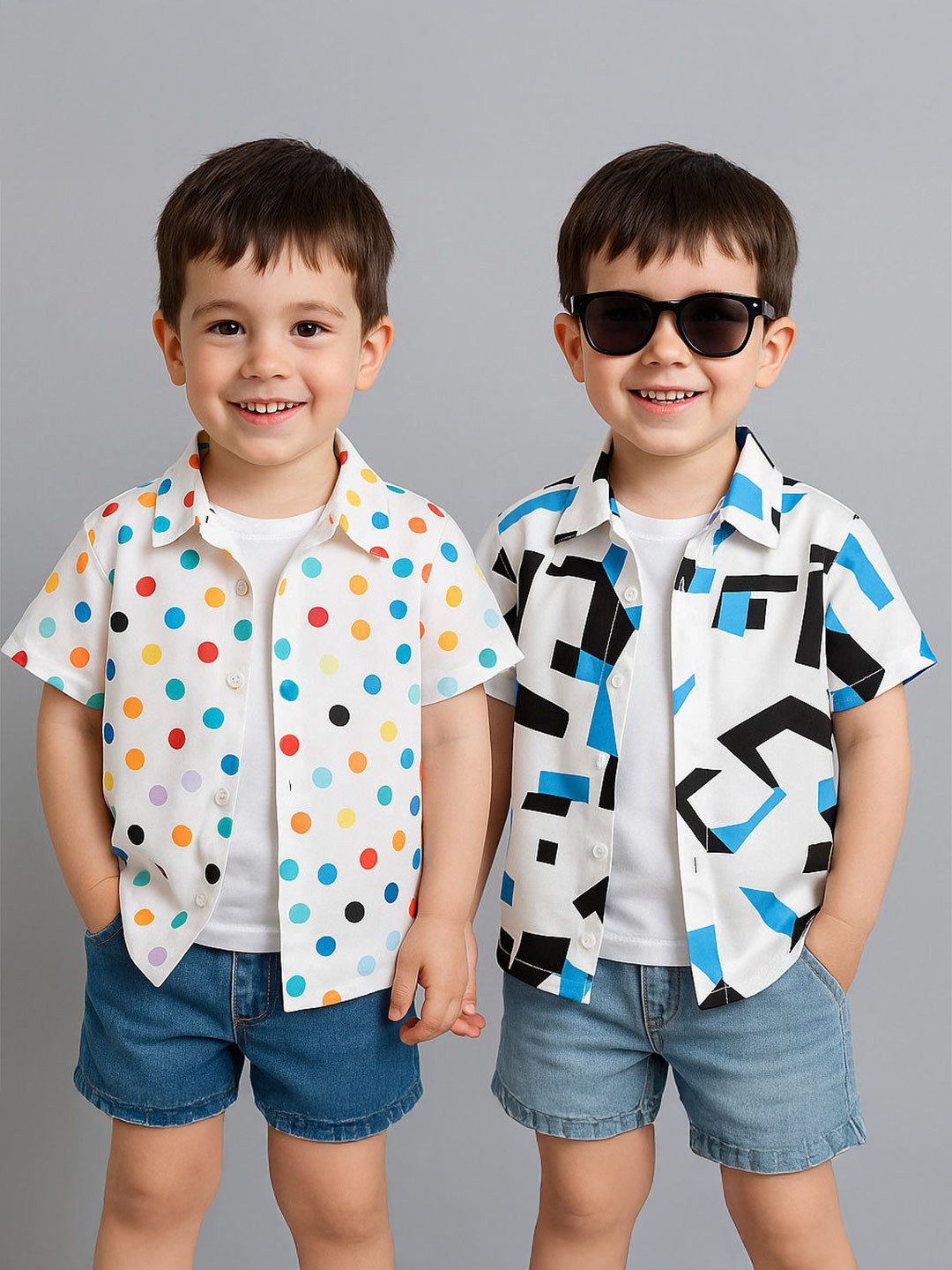 M J Fashion  Kids pack Of 2 Relaxed Polka Dot Printed Casual Shirt