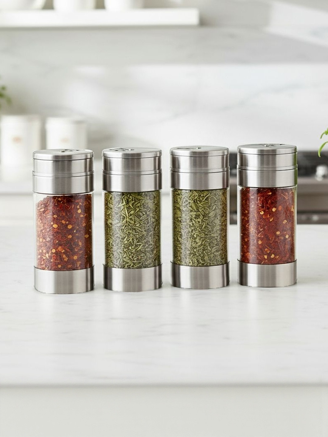SIZZLE Silver-Toned Stainless Steel 4 Pieces Durable Canister Container - 200 ml Each