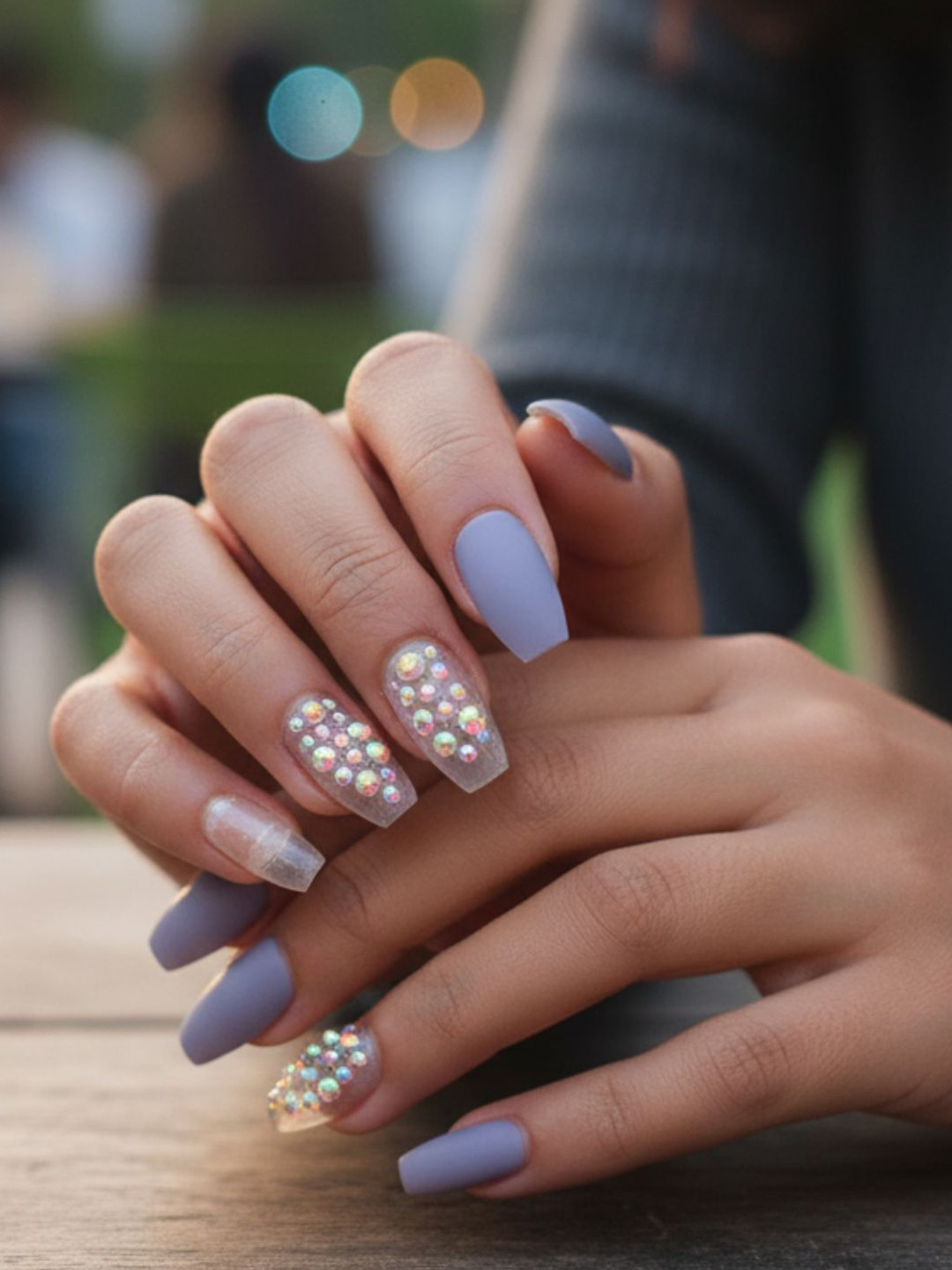 LICK  28 Pcs Reusable Matte Purple Acrylic Nail Artificial Nail Set