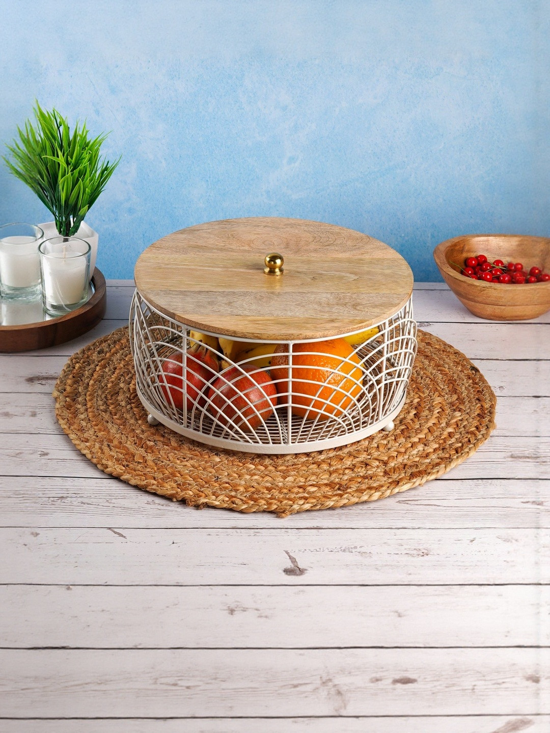 CRAFT BRIO White And Brown Easy To Clean Wooden Fruit And Vegetable Basket