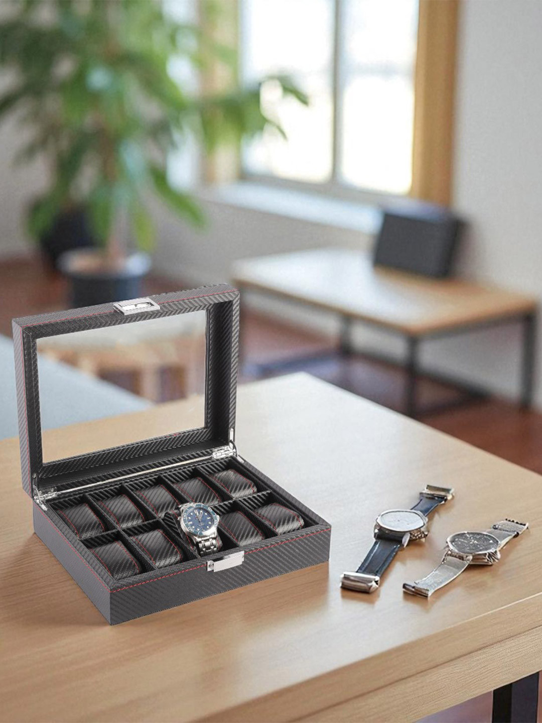 AARVI DECOR STUDIO Black Lightweight Leather Watch Organiser