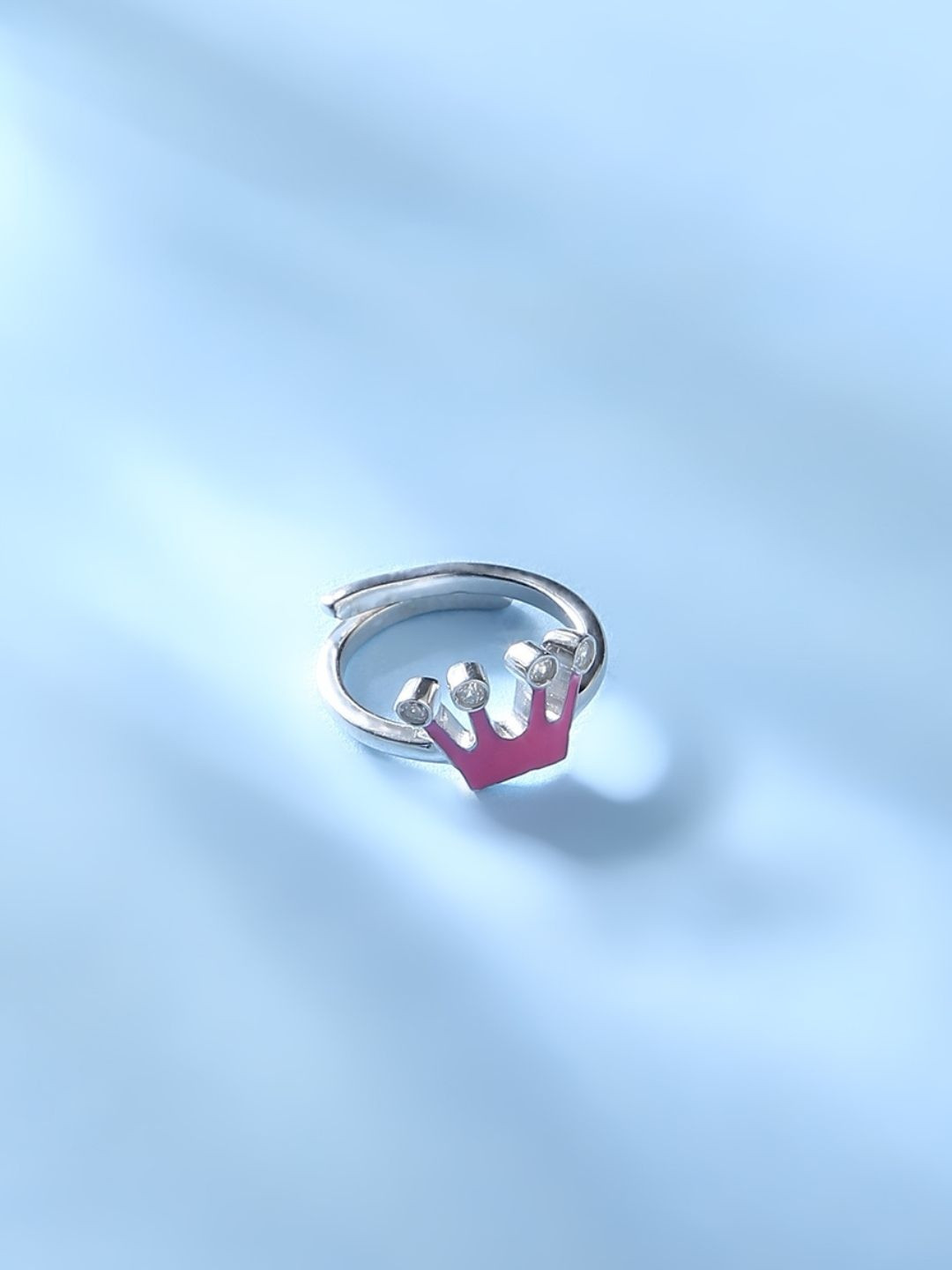 ShimmerTots 925 Sterling Silver Rhodium-Plated Stone-Studded Princess Crown Finger Ring