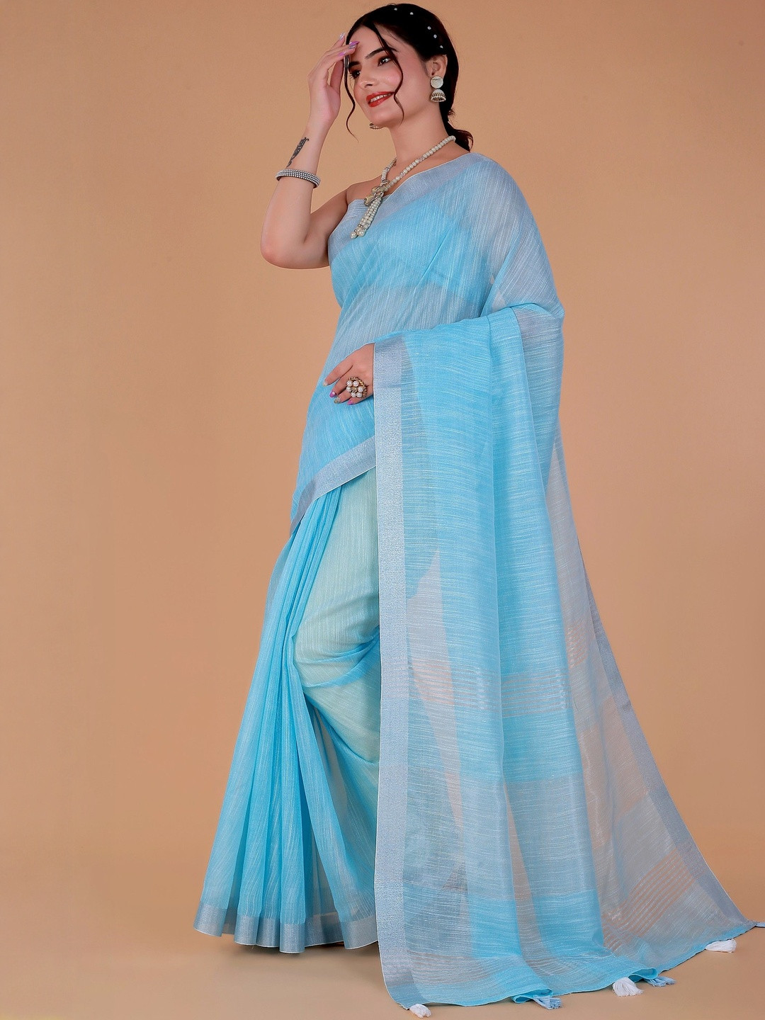 NEGRONI Women Woven Design Zari Khadi Saree with a Blouse Piece