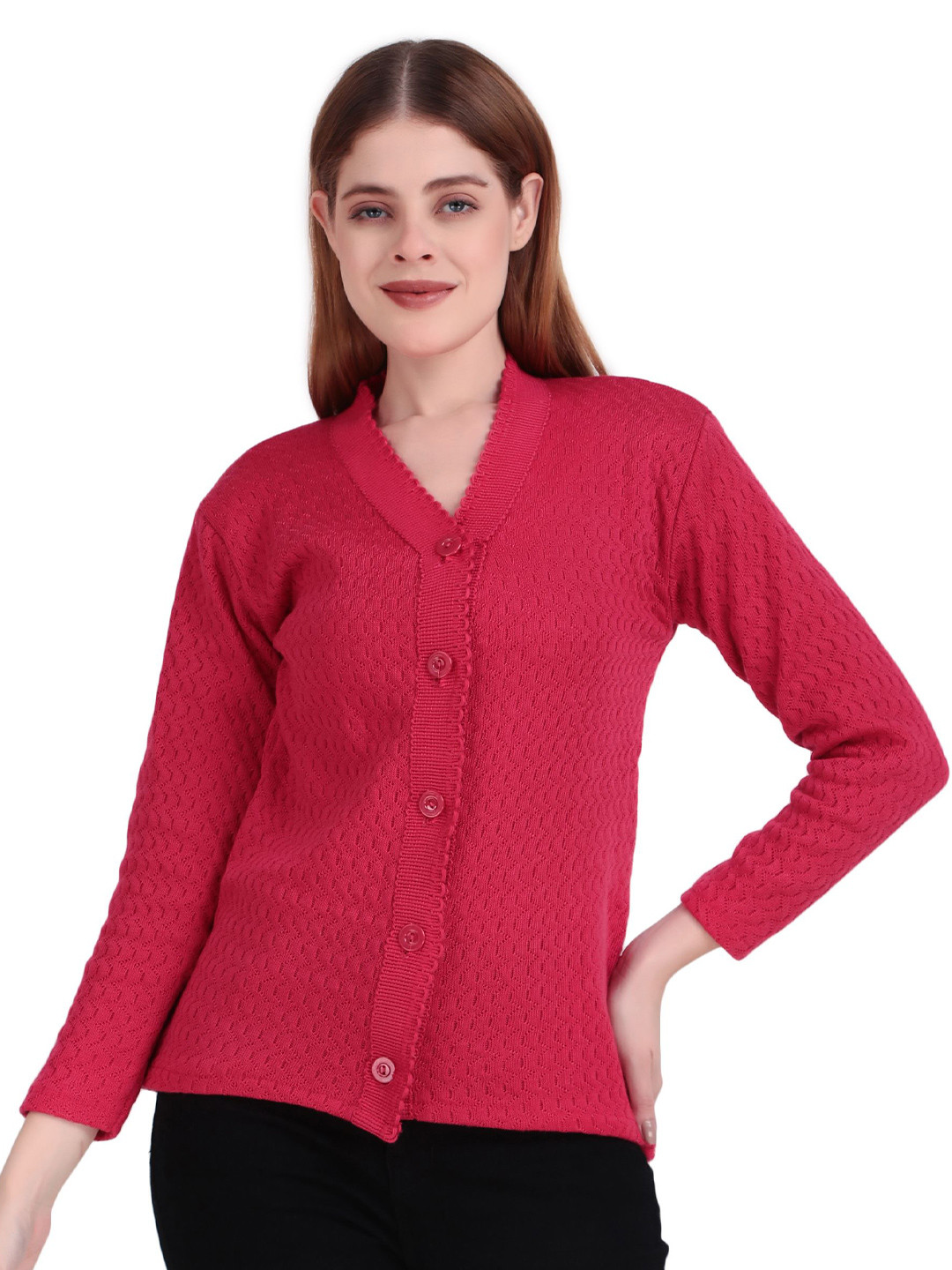 Roadster Women Pink Solid Wool V-Neck Long Sleeves Sweater