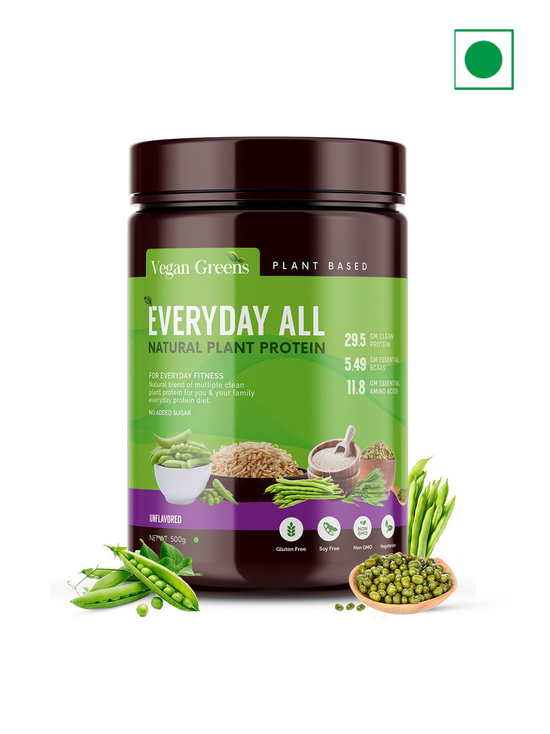 Vegan Greens Everyday All Natural Sugar Free Plant Protein- 500 g