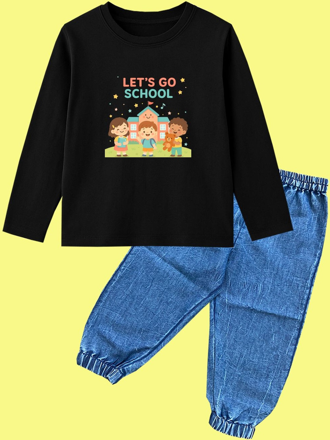 BAESD Kids Let's-Go-School Black Tee & Denim Jogger