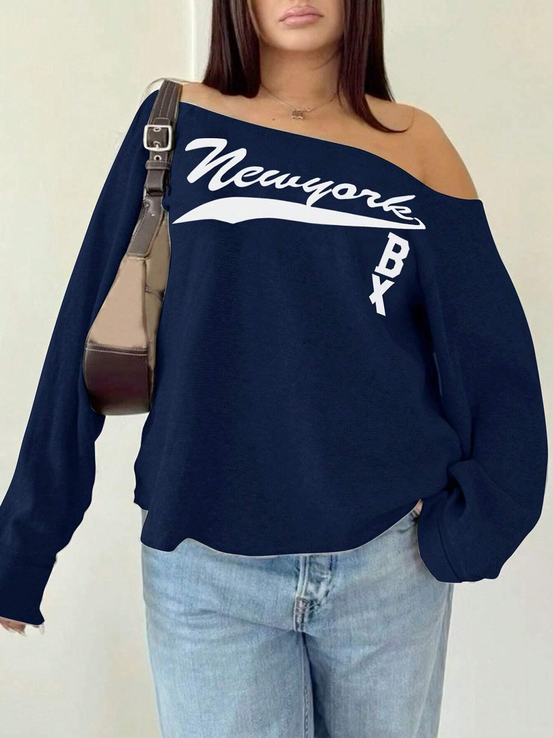 SXV STYLE Women Printed Off Shoulder Sweatshirt