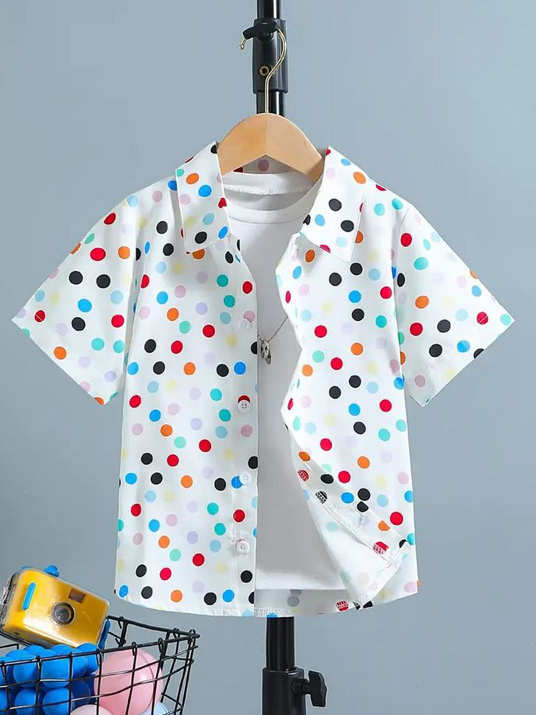 Arav Creation Kids Relaxed Fit Polka Dots Printed Cotton Casual Shirts Pack of 2