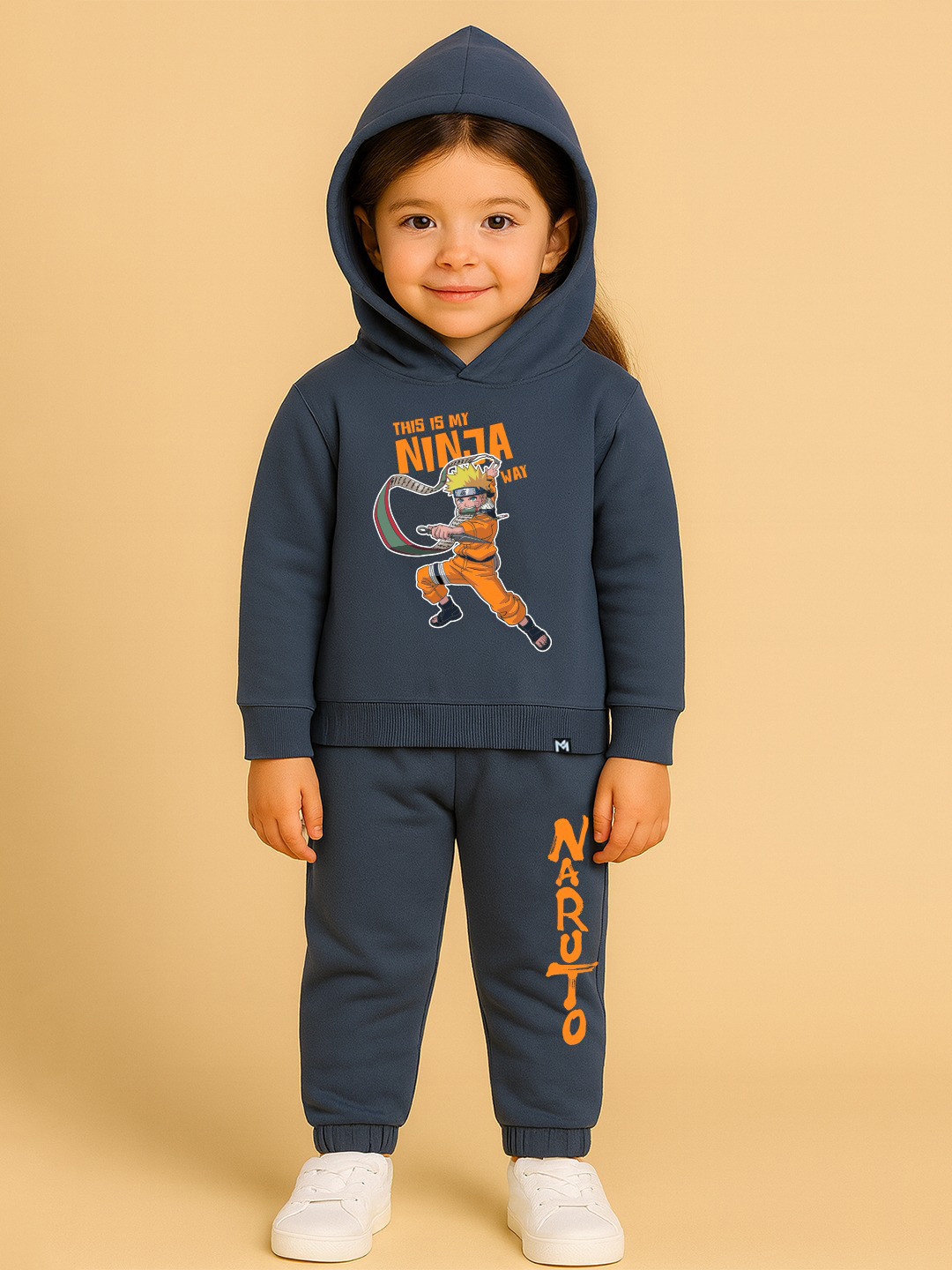 YK X Minute Mirth Girls Naruto Printed Fleece Sweatshirt with Joggers