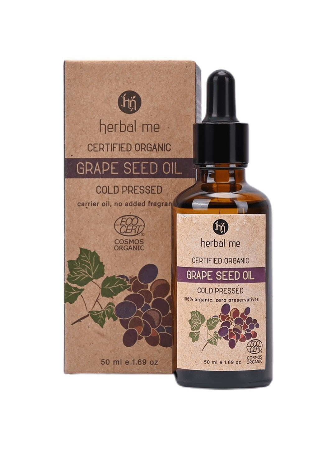HERBAL ME 100% Organic Cold Pressed Grape Seed Oil - 50 ml