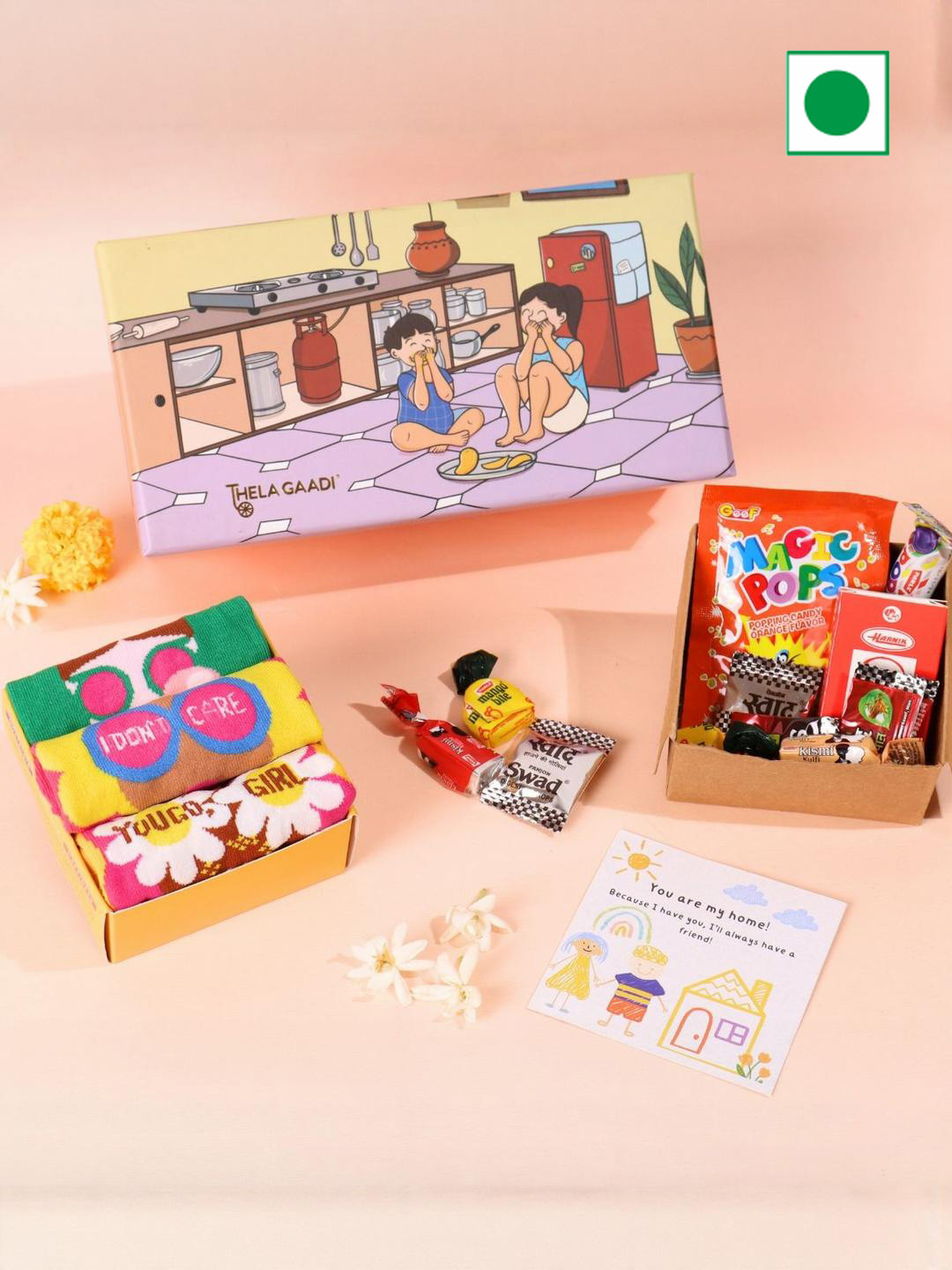 Thela Gaadi Set Of 6 Thread Rakhi Ankle Socks Nostalgic 90s Chocolate Gift Box