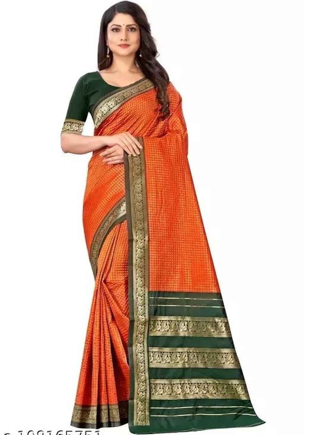 FLUXUS Checked Zari Art Silk Banarasi Saree