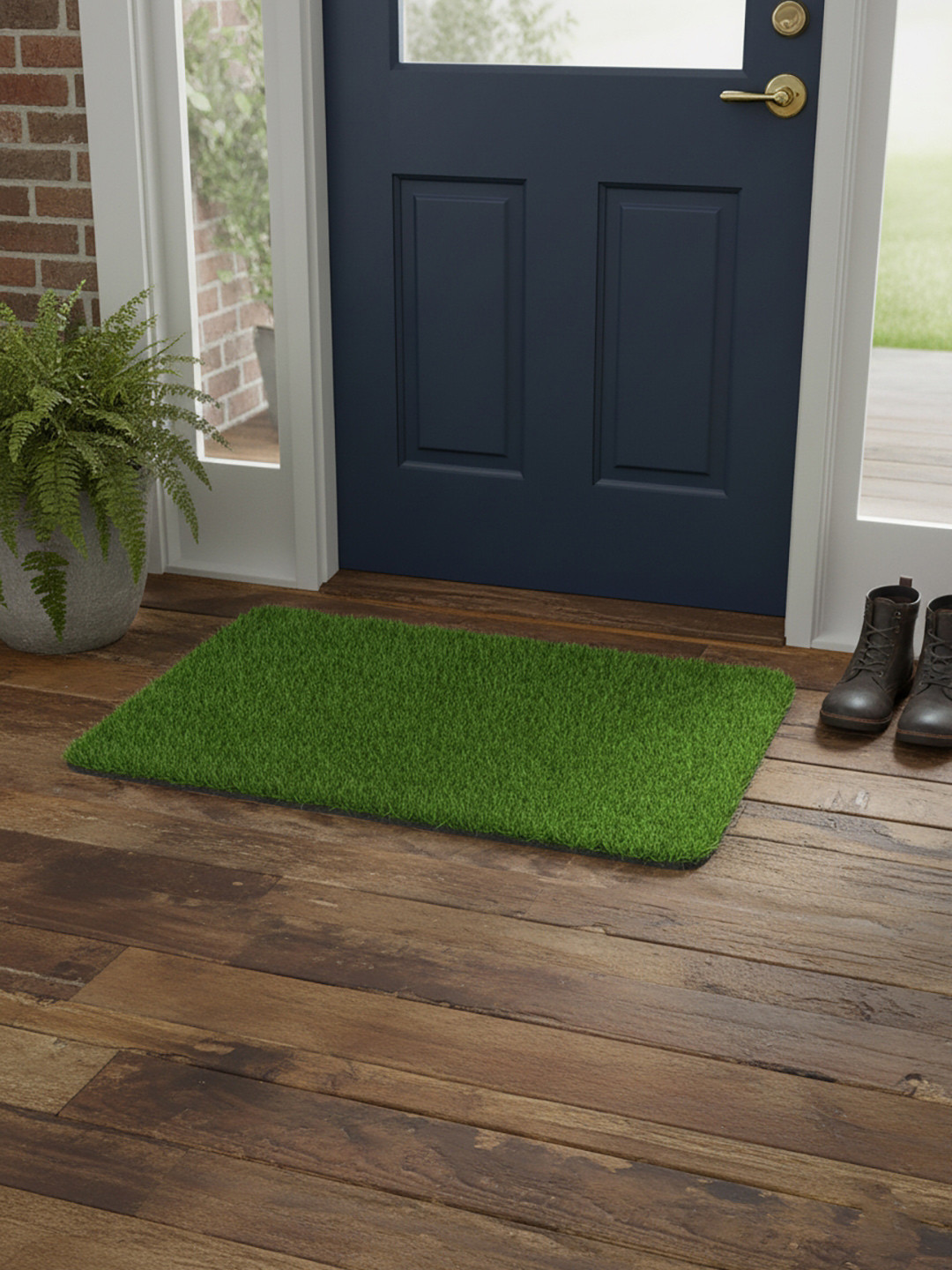 Kuber Industries Green Waterproof Artificial Grass Doormats