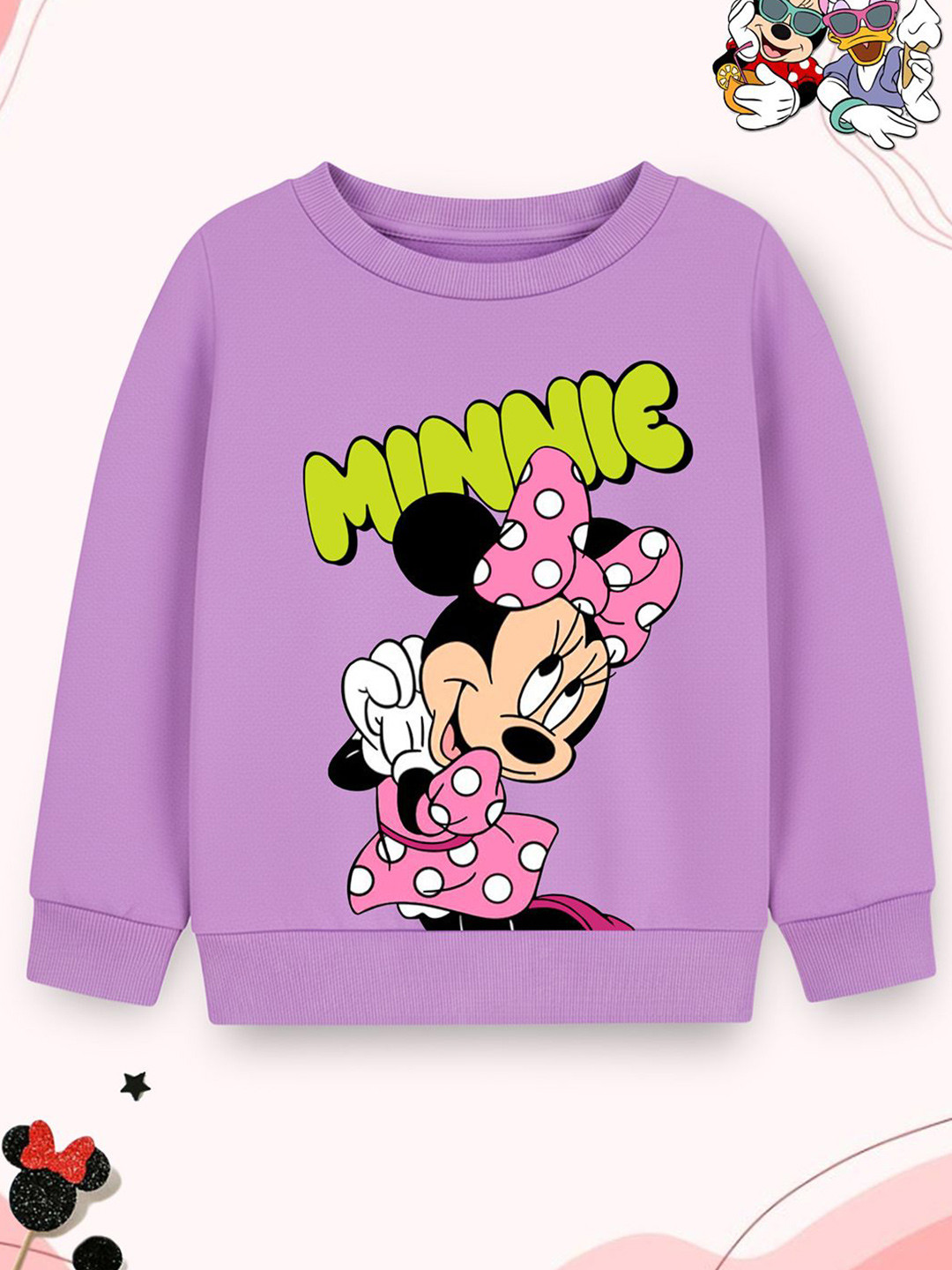 YK Disney Girls Minnie Mouse Printed Round Neck Full Sleeve Pullover Sweatshirt