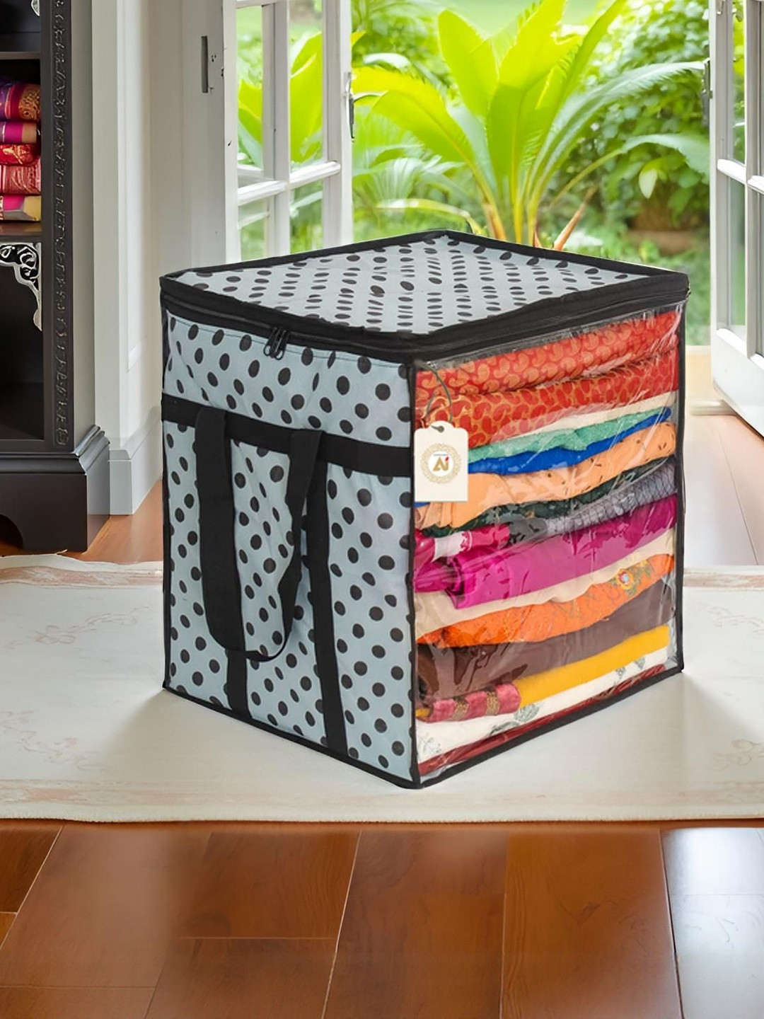 AARON INC Grey & Black Printed Wardrobe Drawer Organiser