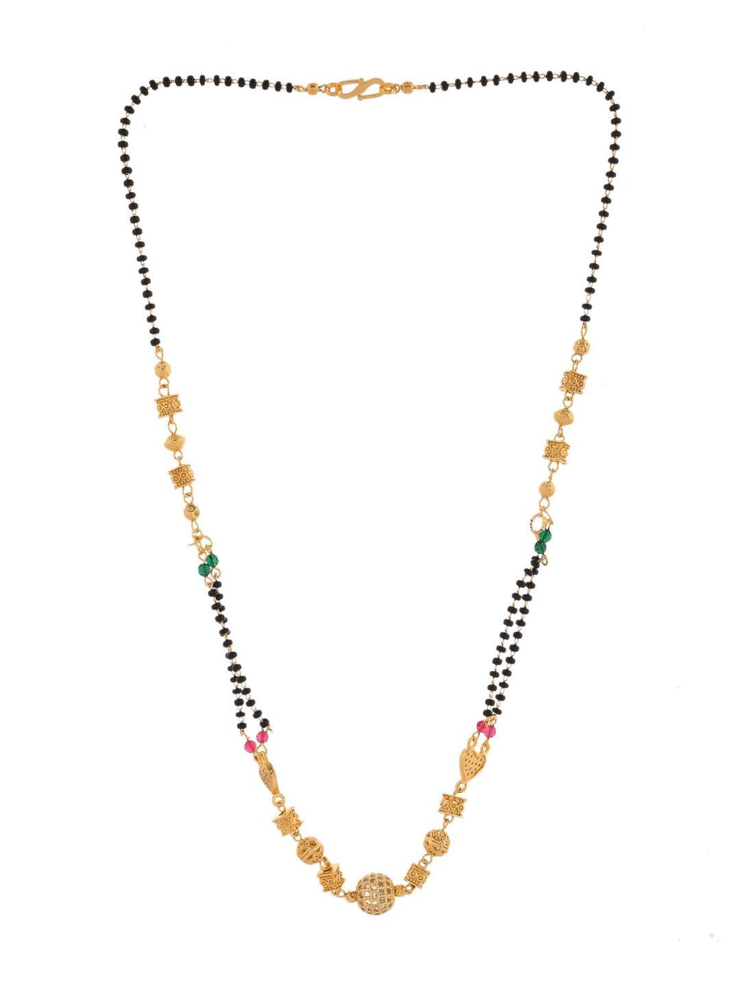 Jewels Nest Stainless Steel Gold-Plated Stones Studded and Beaded Double Line Mangalsutra