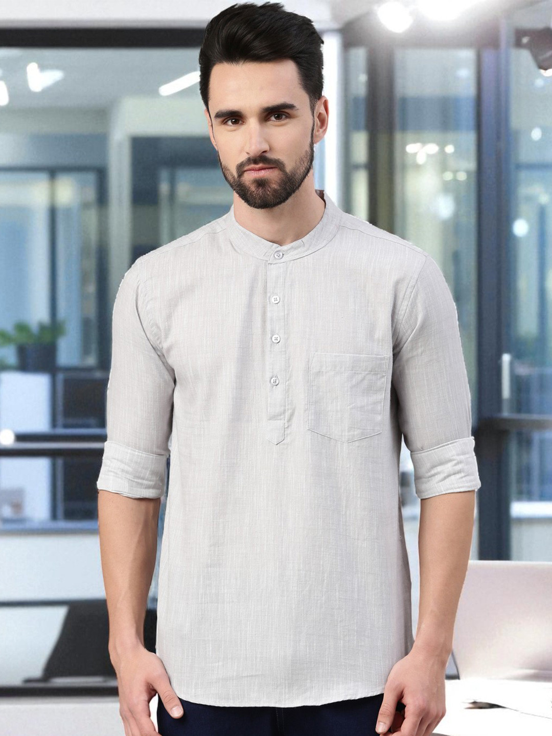 WHITE HEART Men Grey Patchwork Kurta