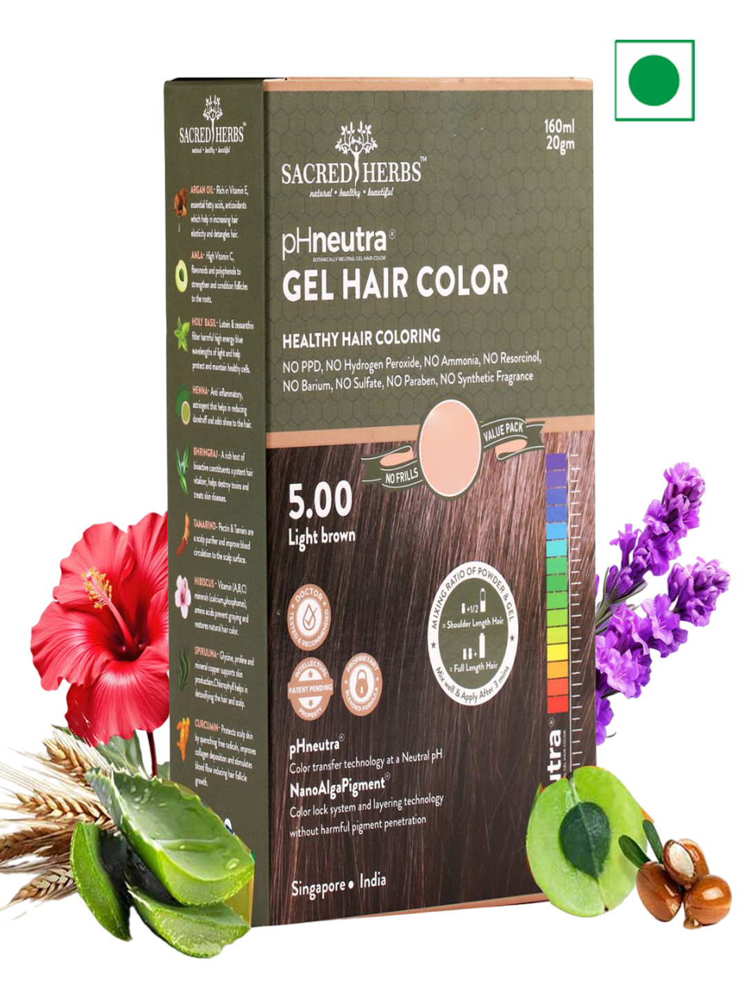 SACRED HERBS pH Neutra Semi Permanent Natural Gel Hair Color 160ml - Light Brown 5.00