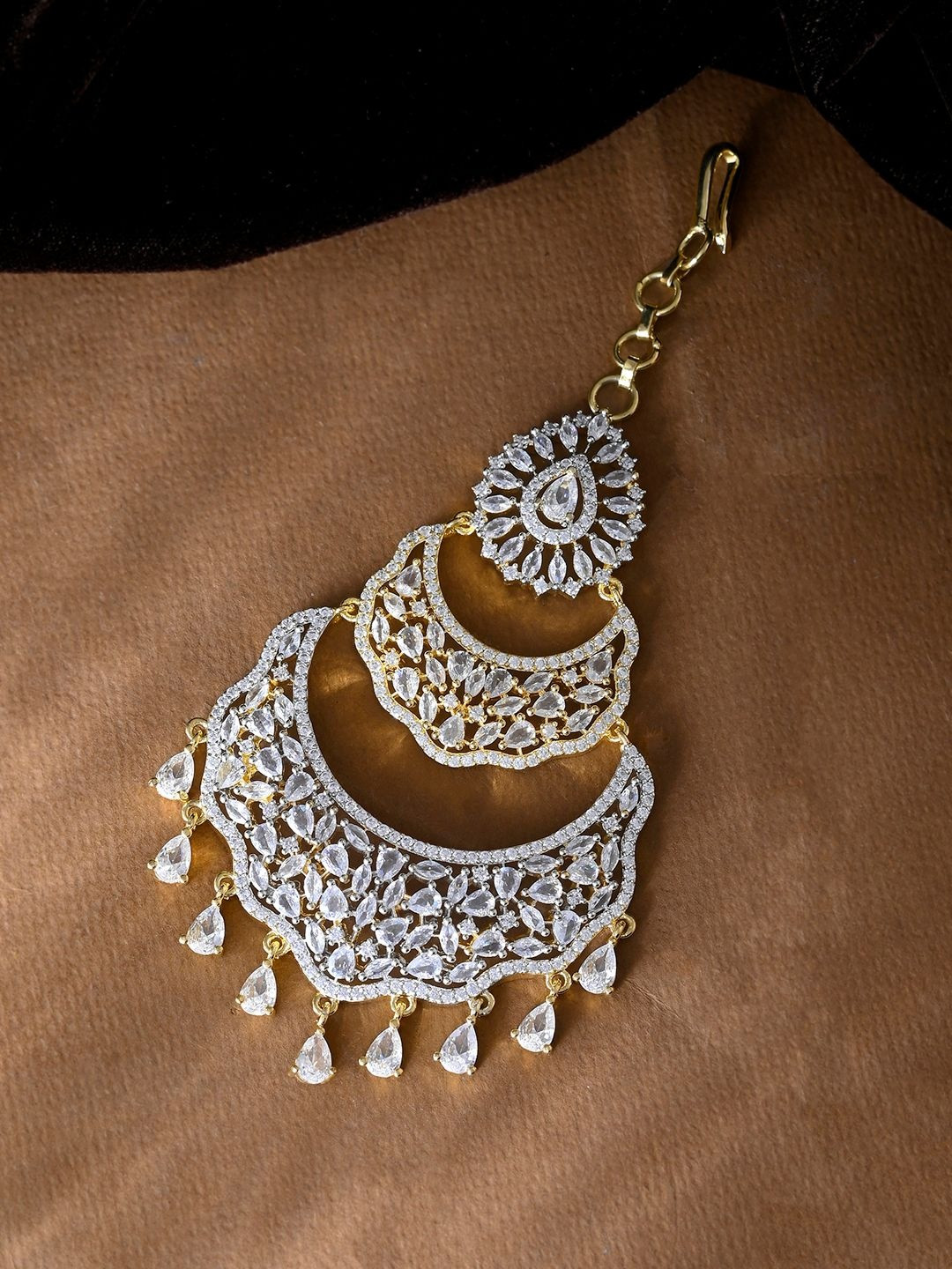 Voylla Gold-Plated Sparkling Elegance American Diamond Studded Meher-E-Ishq Jhumar Passa