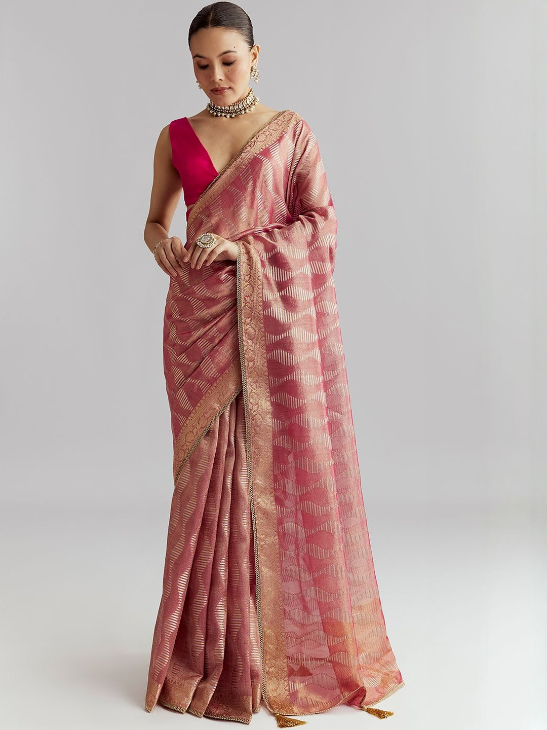 KALKI Fashion Woven Design Zari Tissue Saree With Weavy Motif Embroidery