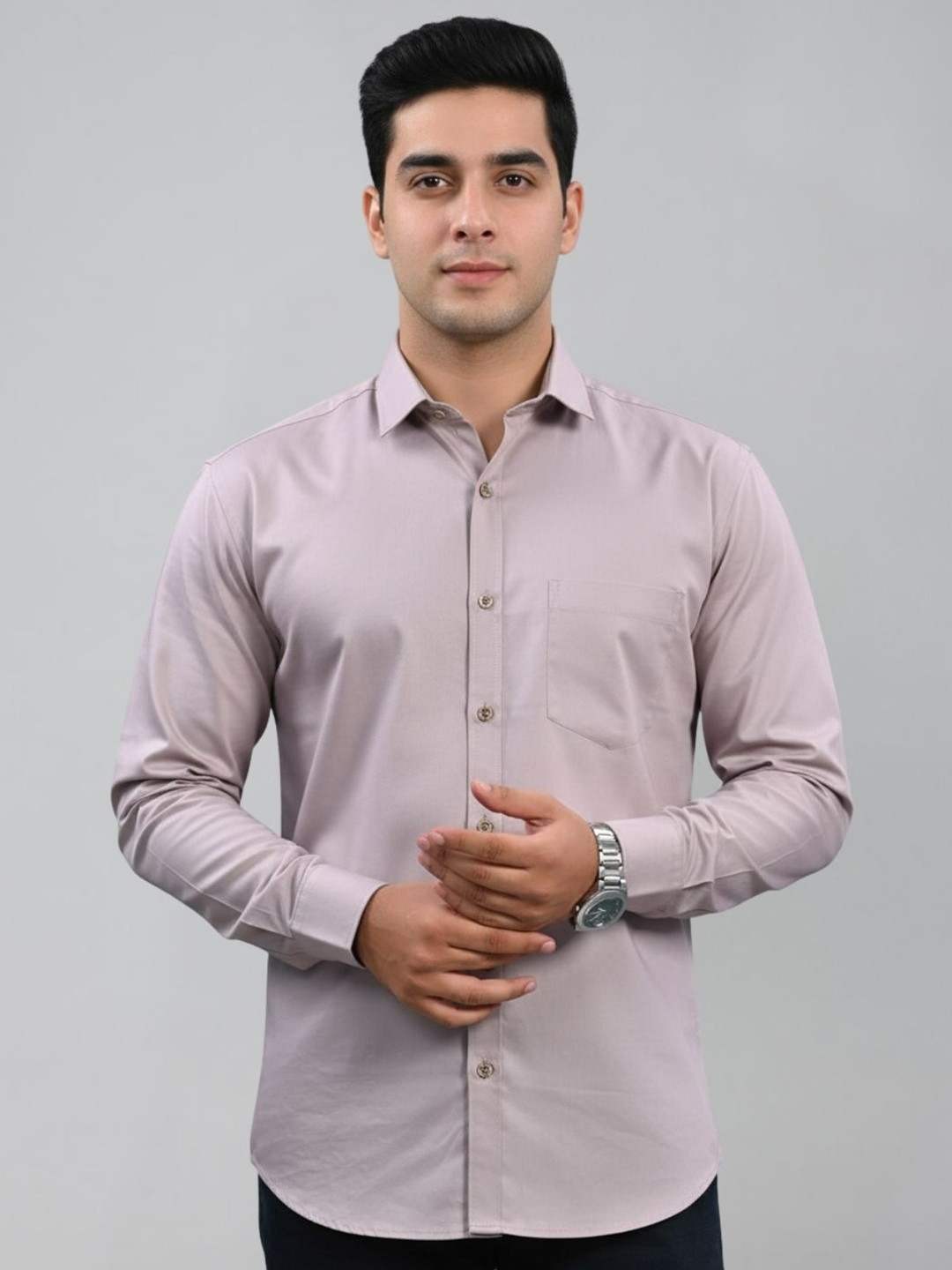 Zee Gold Comfort Fit Spread Collar Twill Weave Cotton Casual Shirt