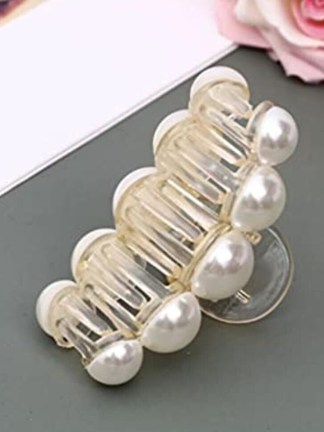 Medbuddy Women Set Of 1 Big Pearl Studded Hair Claw Clip