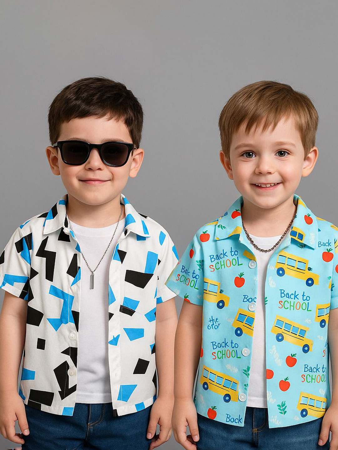 Arav Creation Kids Relaxed Fit Conversational Printed Cotton Casual Shirts Pack of 2