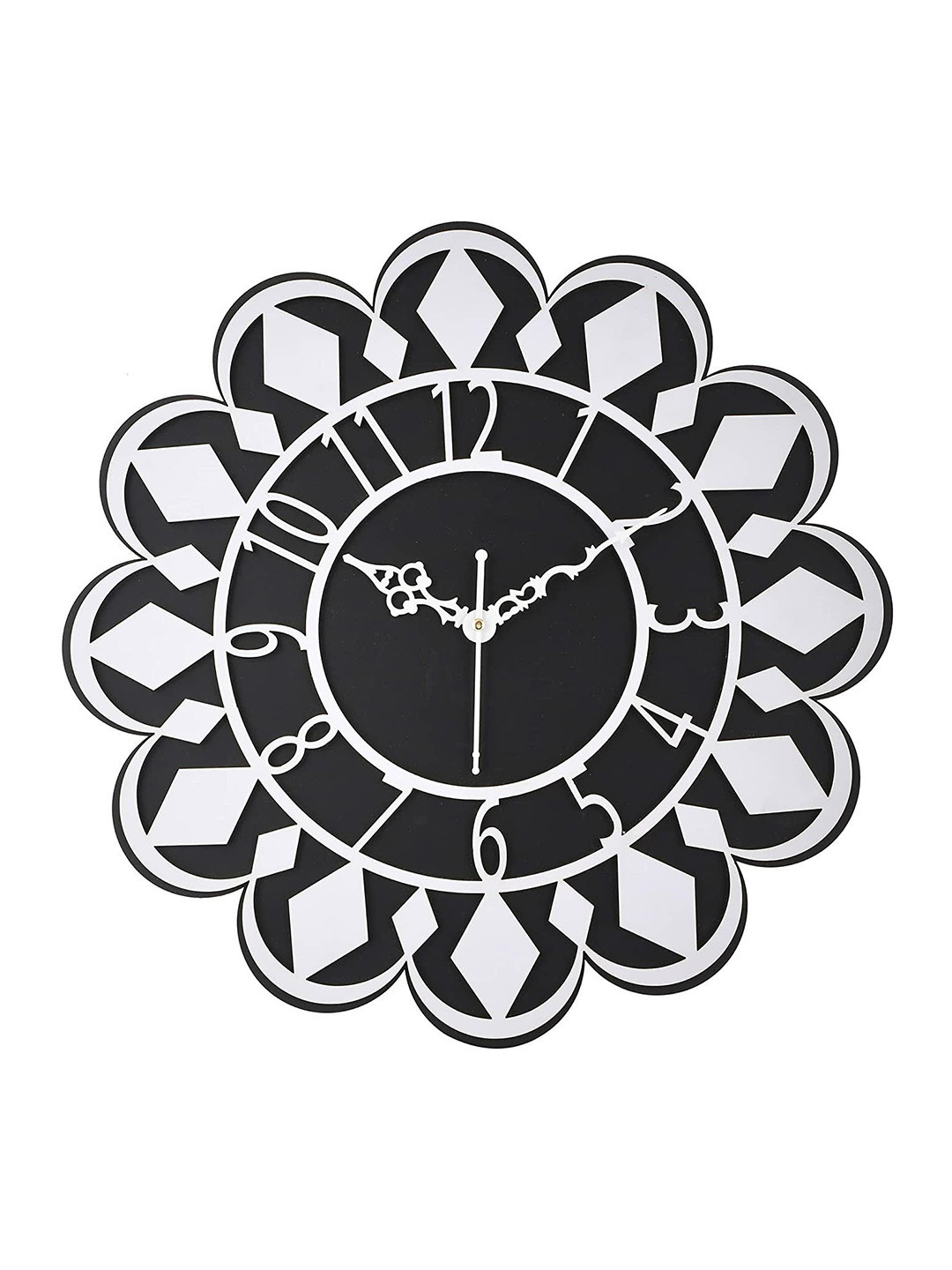 QEZNEF White & Black Wooden Floral Battery Analogue Wall Clock