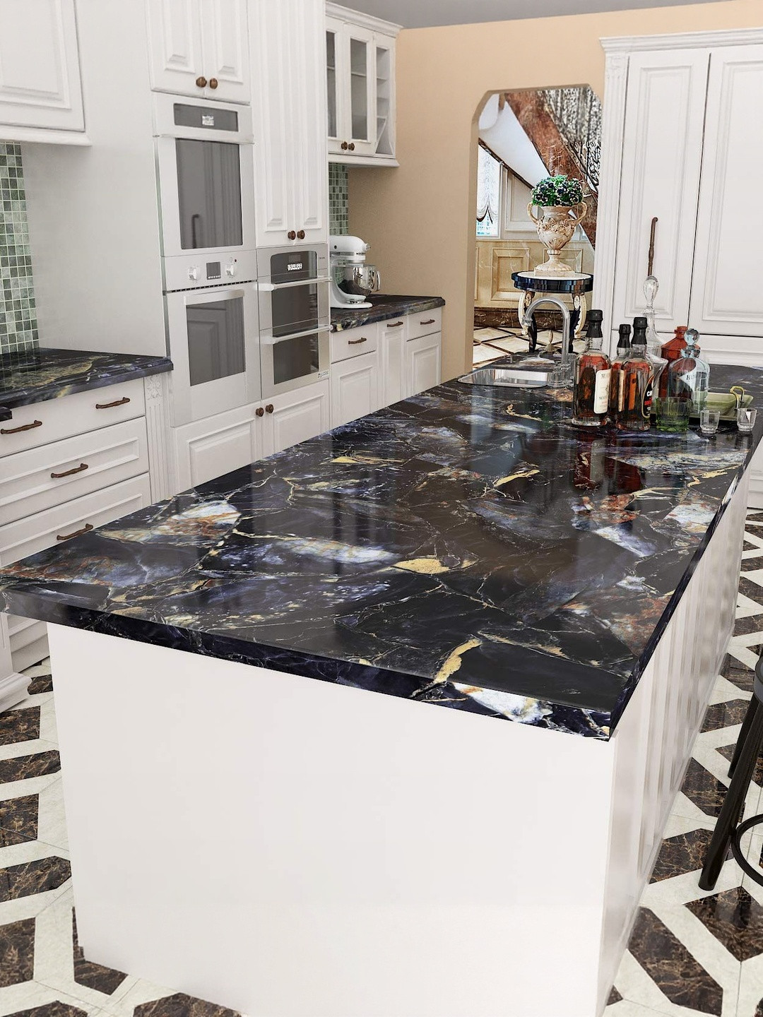 SARVARI Black & Brown Abstract Printed Self Adhesive Wallpaper and Sticker