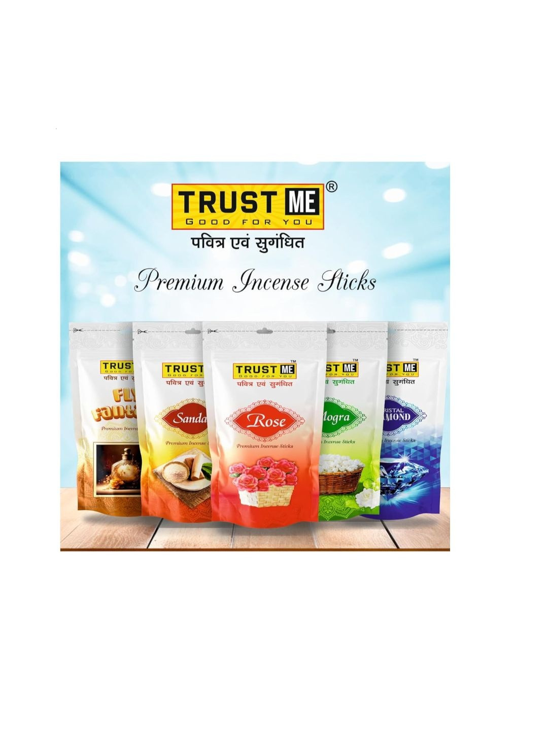 TRUST ME 5 Pieces White & Blue Premium Mixed Wooden Fragrance Incense Sticks