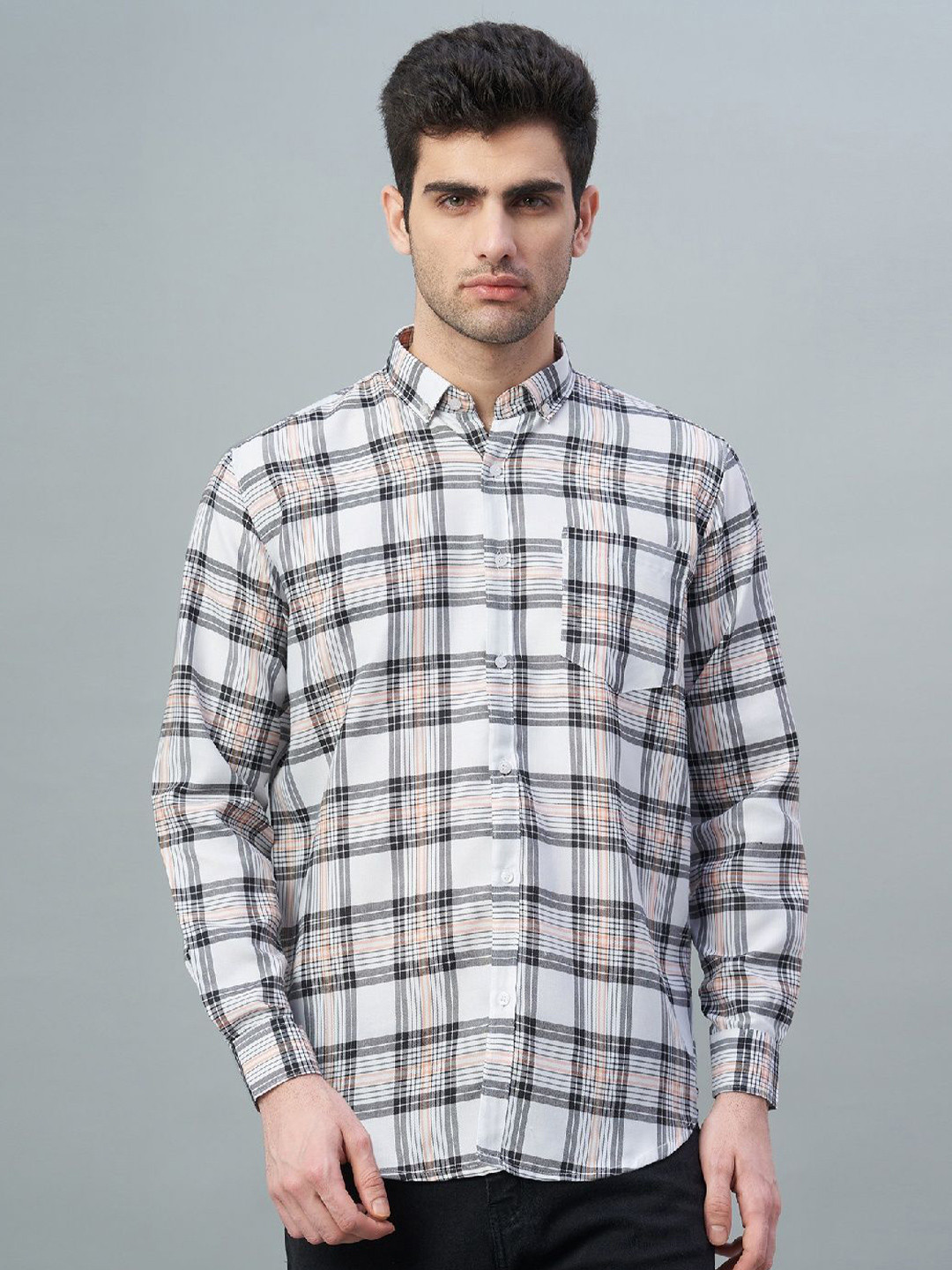 Swoke Regular Fit Checked Pure Cotton Button-Down Collar Casual Shirt