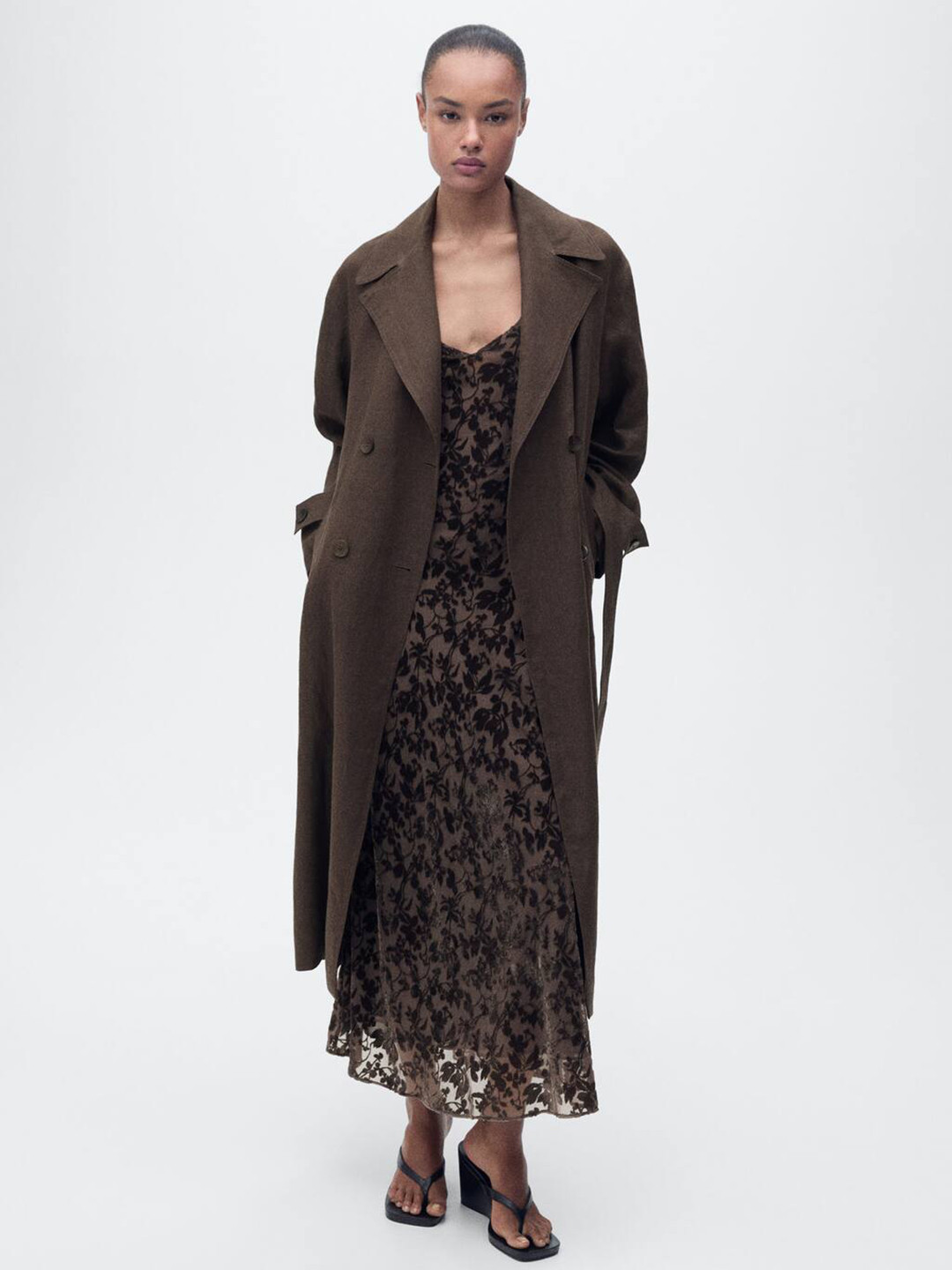 MANGO Notched Lapel Double Breasted Trench Coat With Waist-Belt