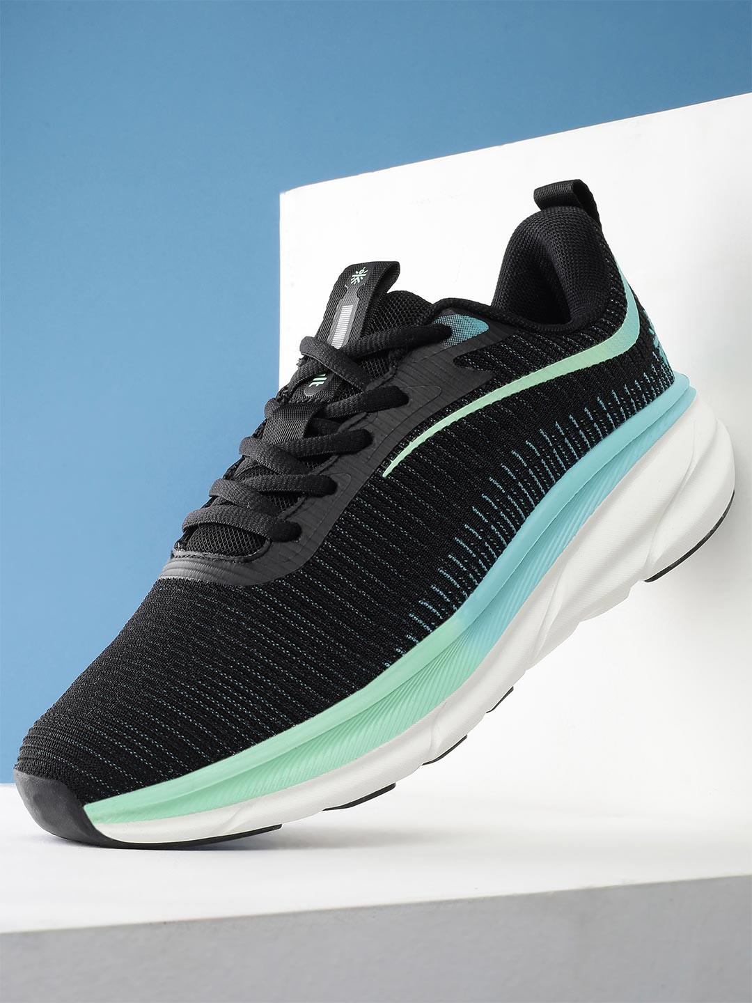CULT Women Black & Sea Green Flytor Running Shoes