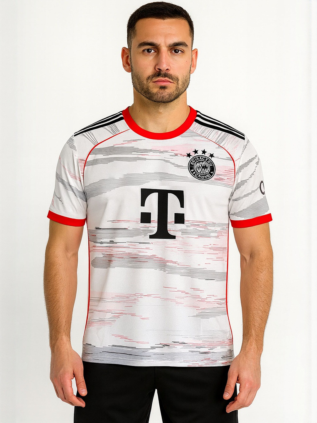 dostitch Men Bayern Munich Away Kit Muller Football Jersey White T-Shirt