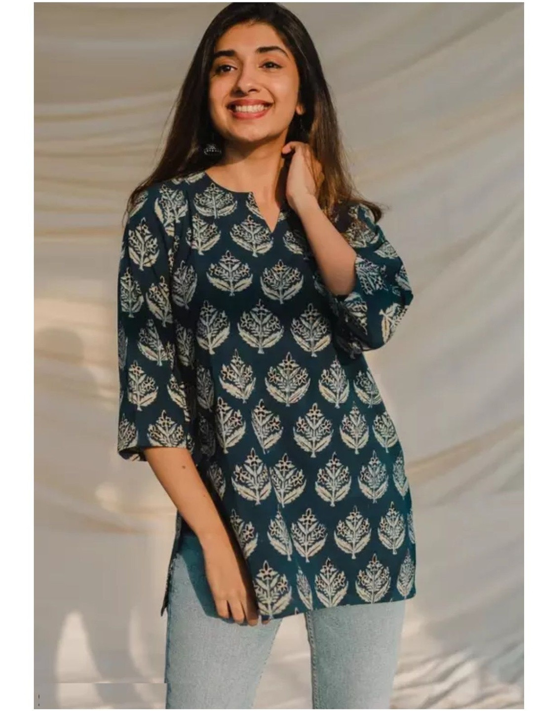 GOBYA Women Printed Round Neck Ethnic Kurtis